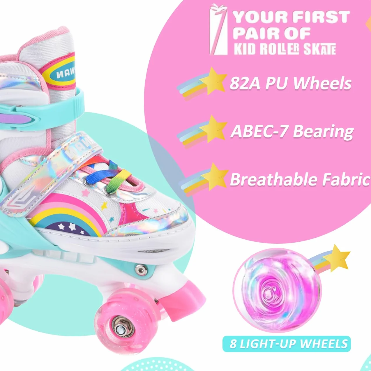 ERNAN Patines 4 Ruedas Ajustables Brillan Oscuridad Niños Principiante Regalo
