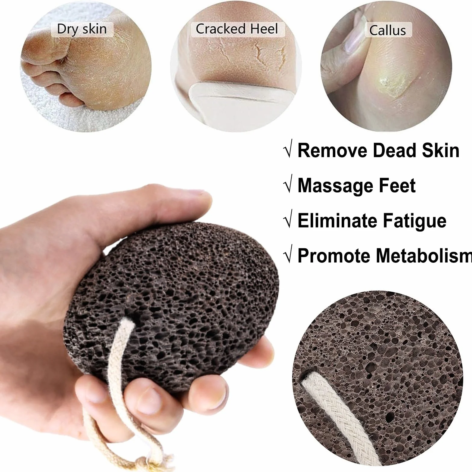 PHOGARY Piedra pómez natural para pies 1 pieza herramientas de pedicura removedor de callos exfoliación natural Negro