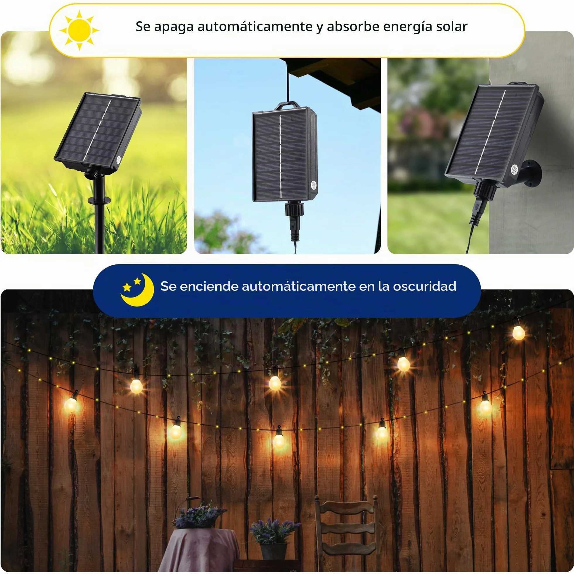 Tacobey Guirnaldas de Luces Exterior Solar 10M 100 LED IP65 Impermeable Blanco Cálido