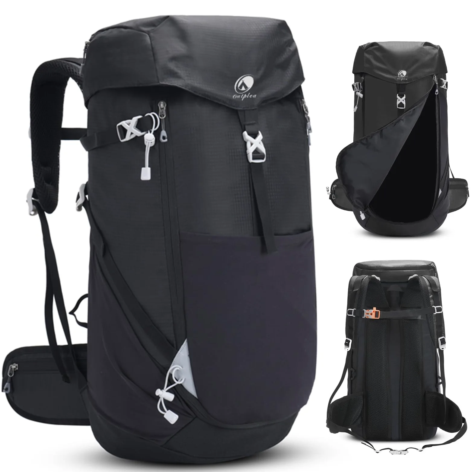 50L Grande mochila senderismo, mochila trekking con Apertura Frontal, mochila montaña impermeable para camping, mochila viaje Acampada para excursiones Deportes, Negro