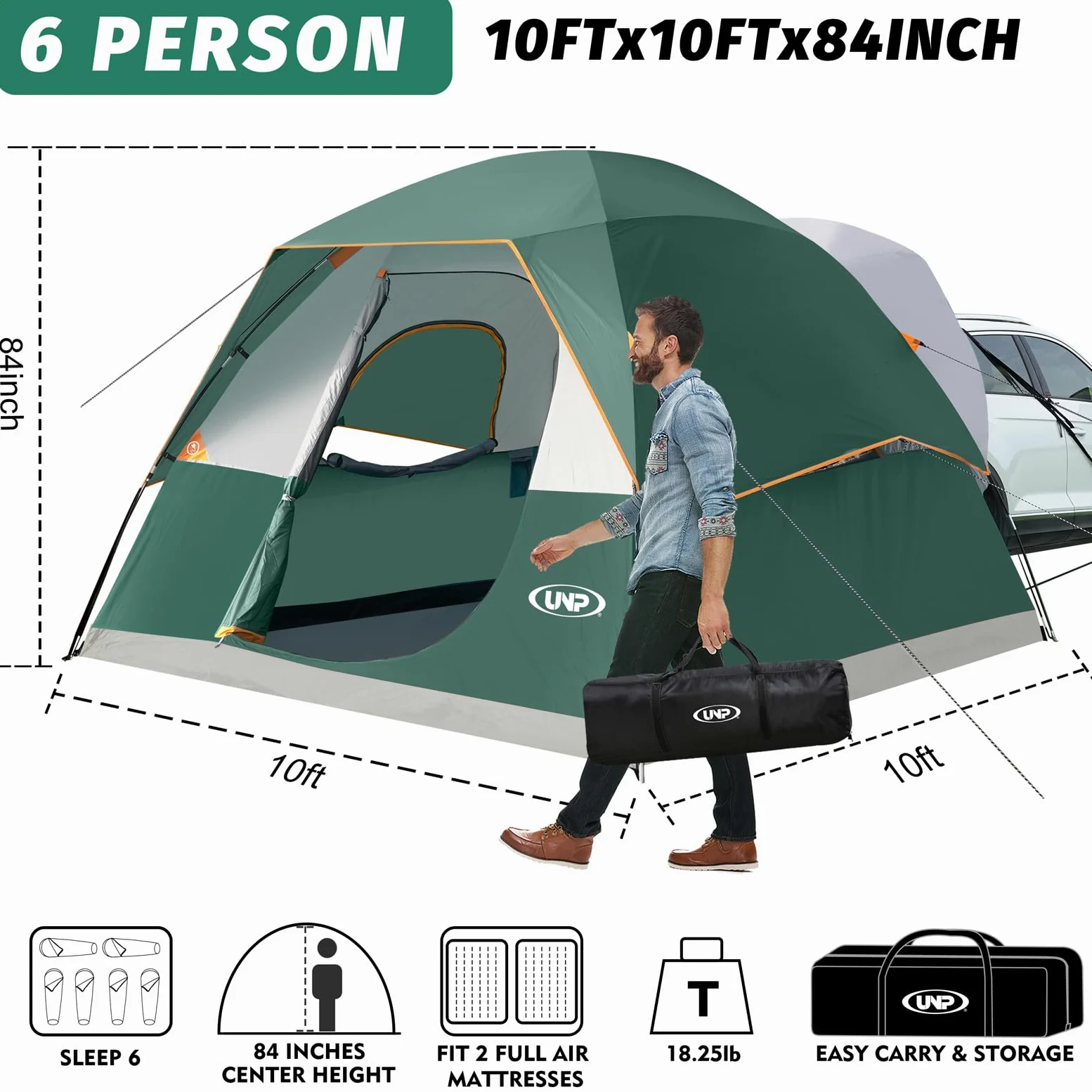 UNP Tienda de campaña Tipo Domo para SUV, para 6 Personas, fácil de Instalar, Tienda de campaña para vehículos con Mosca de Lluvia de 10 x 10 pies