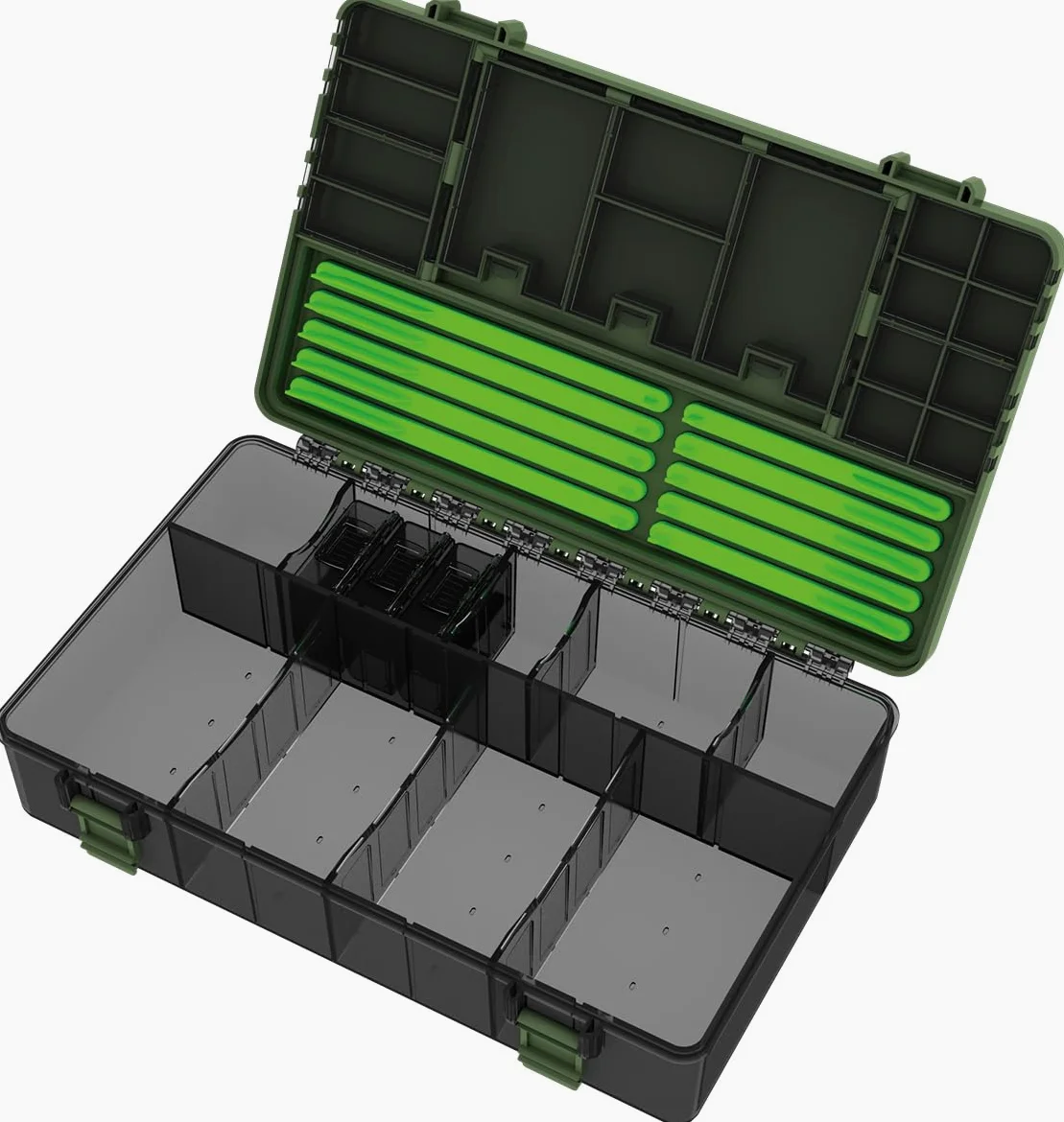 Haldorádó Feeder Pro Box - Caja organizadora profesional de aparejos de pesca y aparejos | Almacenamiento de alimentador de método de alto impacto con 10 escaleras de aparejo, 16 compartimentos