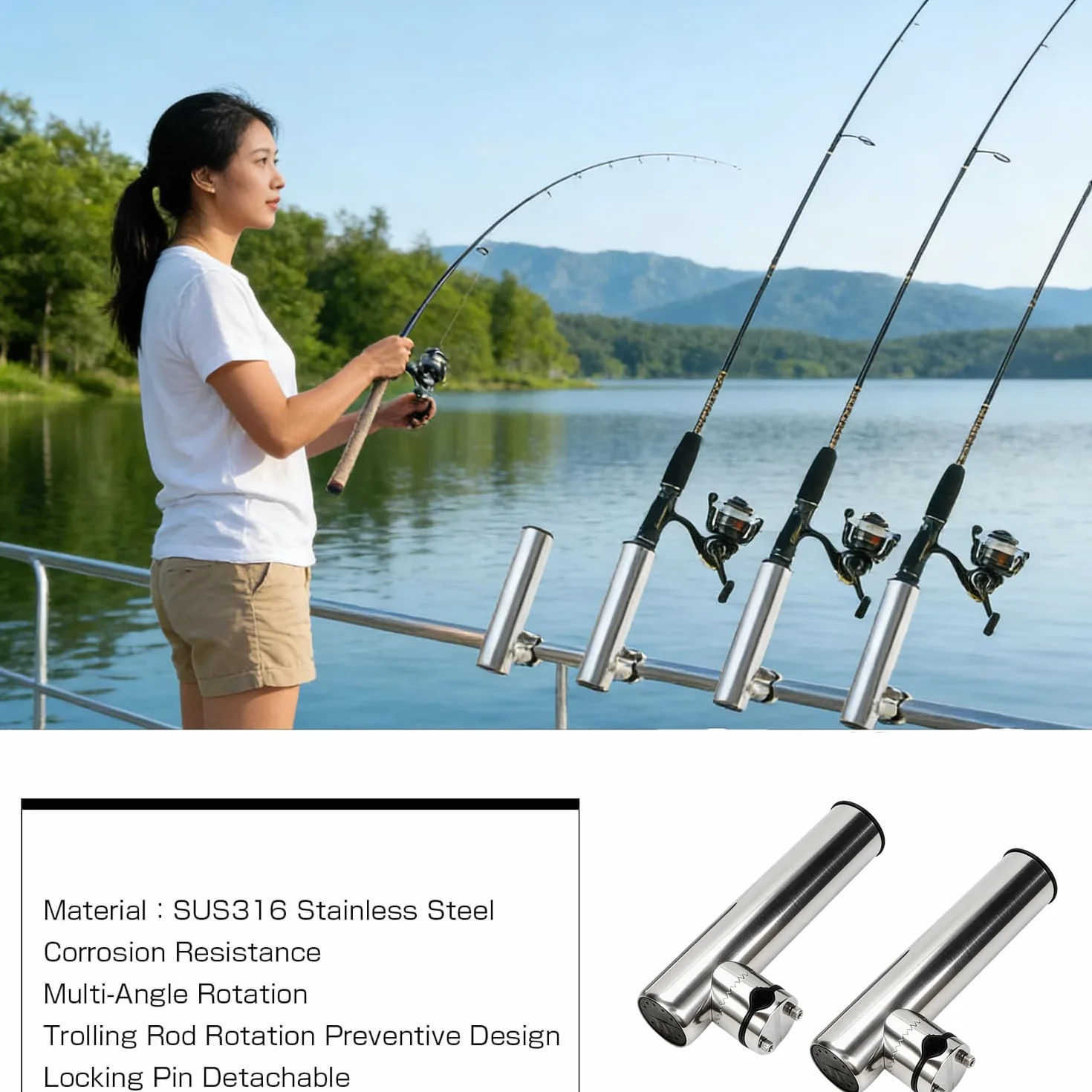Cañeros para Barco de Acero Inoxidable Ajustable 18-26 mm Yates Pesca