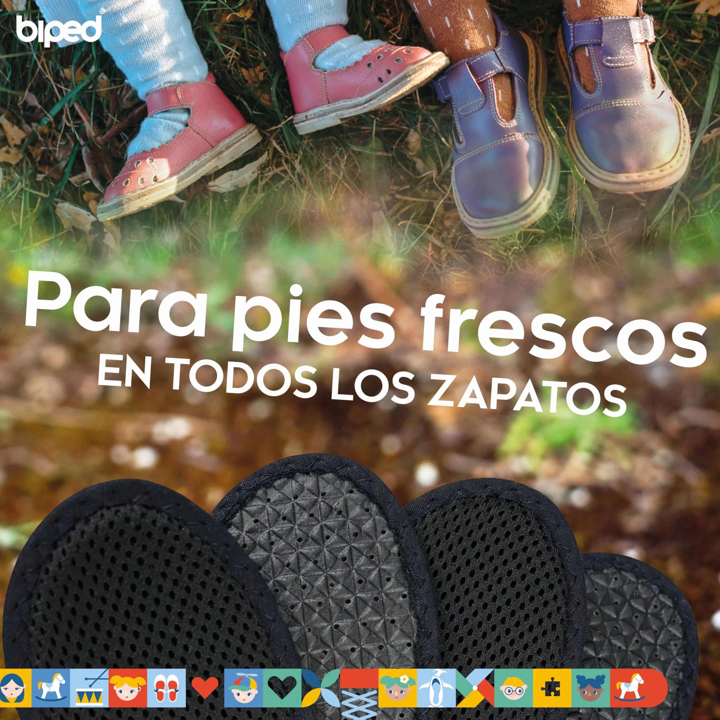 biped 2 pares plantillas infantiles carbón activo Frescura higiénica zapatillas botas goma calzado lavables mal olor