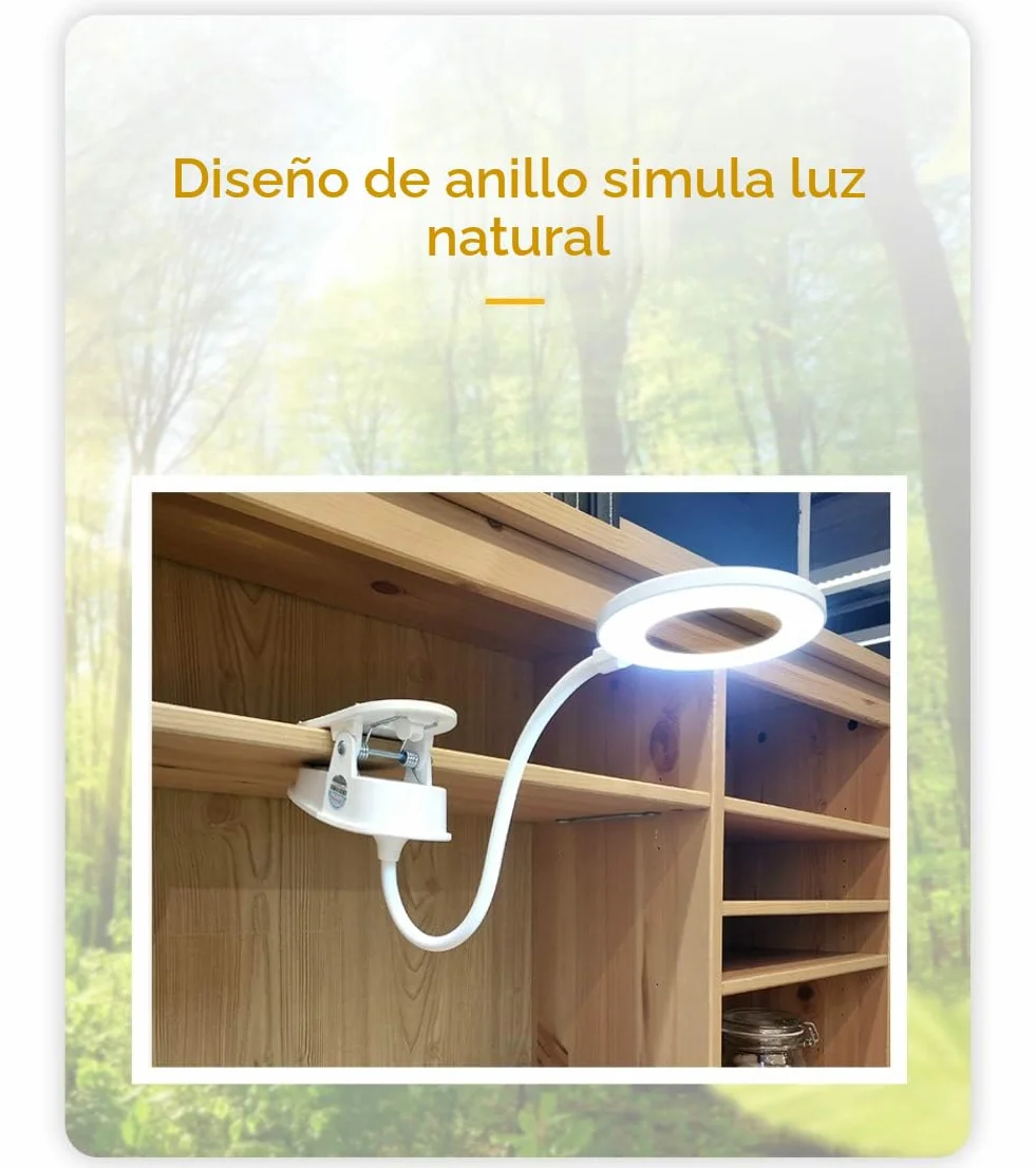 Lámpara de lectura con clip, recargable USB, 3 niveles de brillo