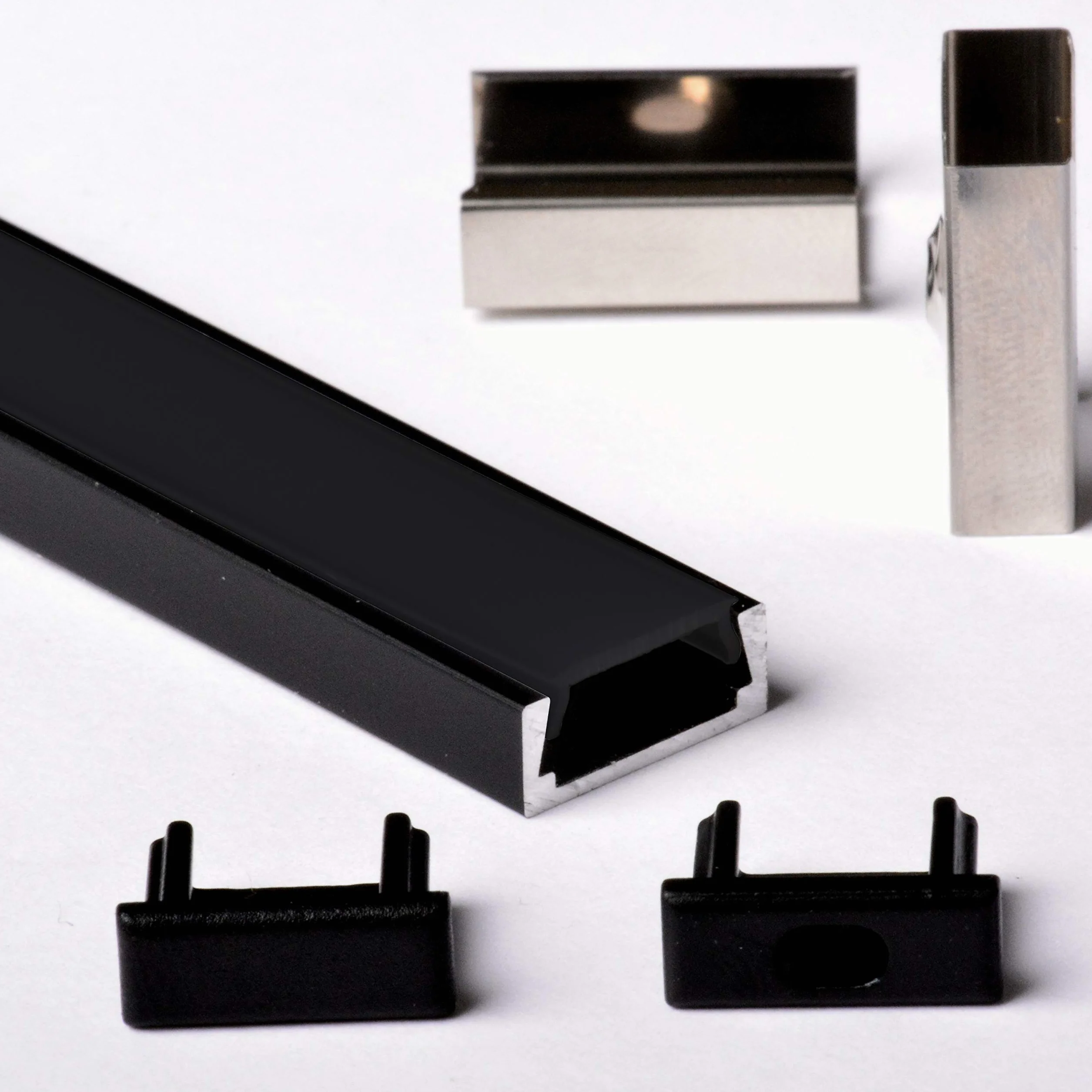 Aftertech 2m Perfil de Aluminio para Tira LED Barra Rígida 1506 + Cubierta Negra
