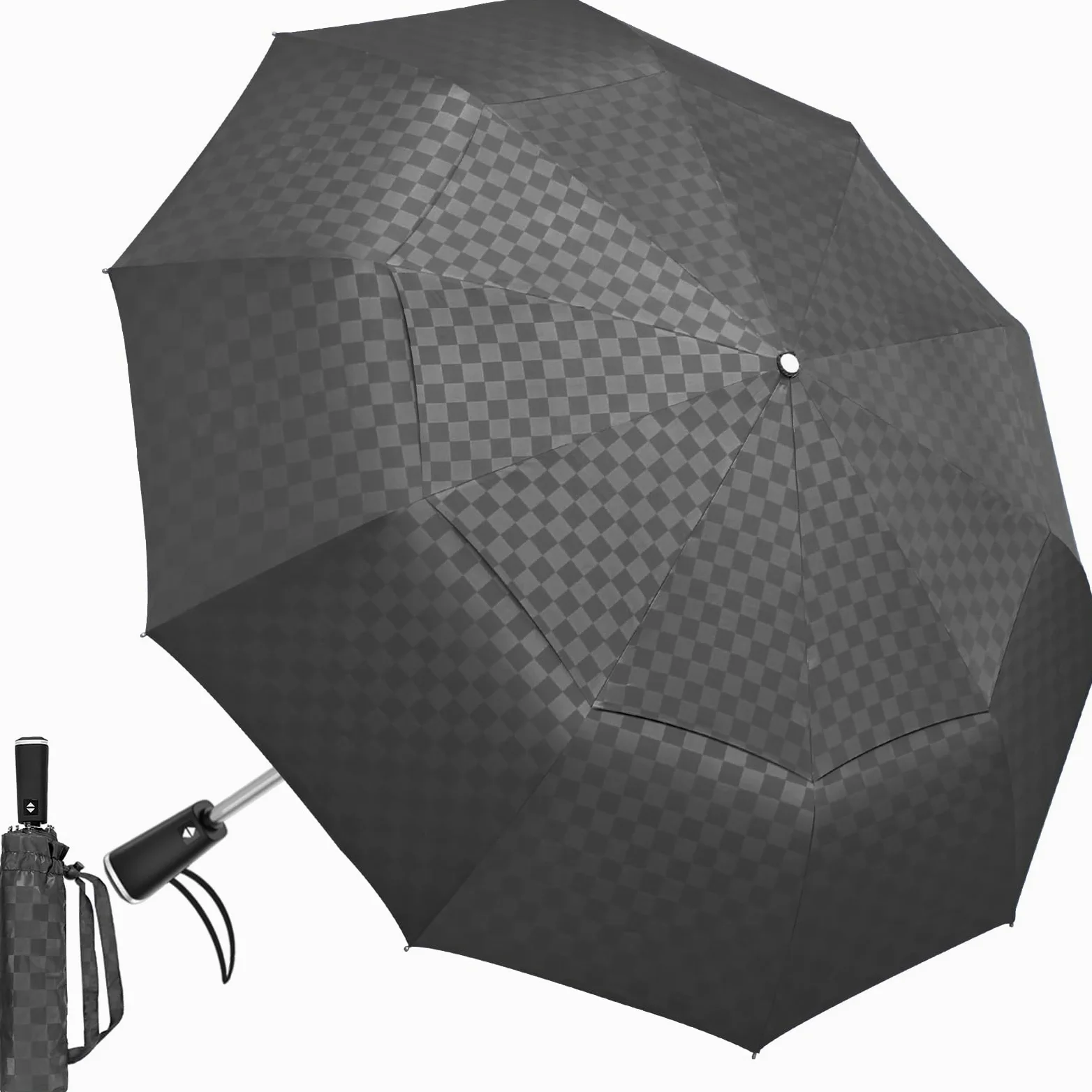 Satol Paraguas de golf grande, resistente al viento, 10 varillas, apertura y cierre automático, doble dosel, ventilado, resistente, paraguas plegable portátil para viajes, UPF 50+, resistente al