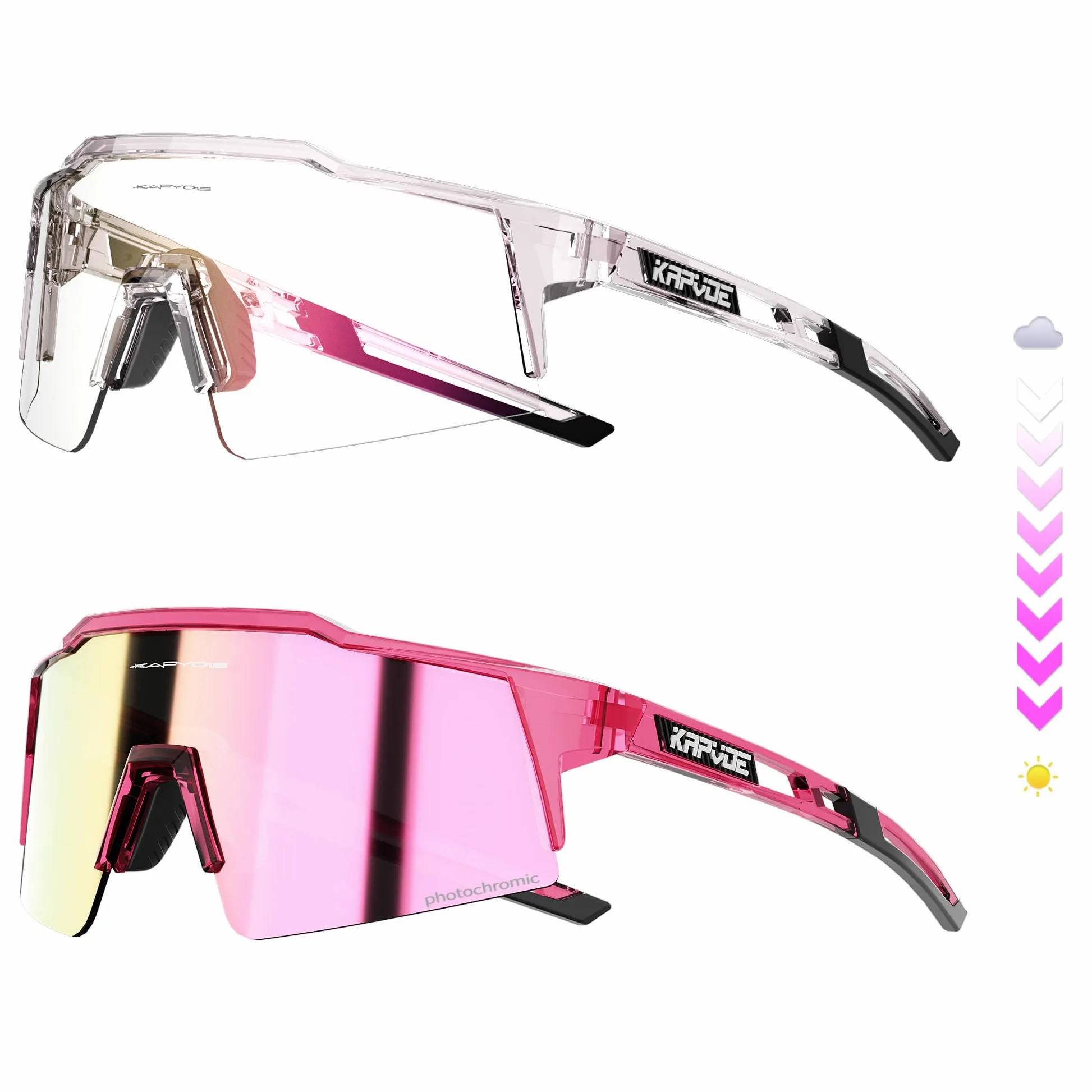 KAPVOE Gafas de ciclismo fotocromáticas UV400 hombre mujer TR90 K9023 | Full Frame Photochromic Technology, Protección UV400, Estructura TR90 y soporte interior integrado