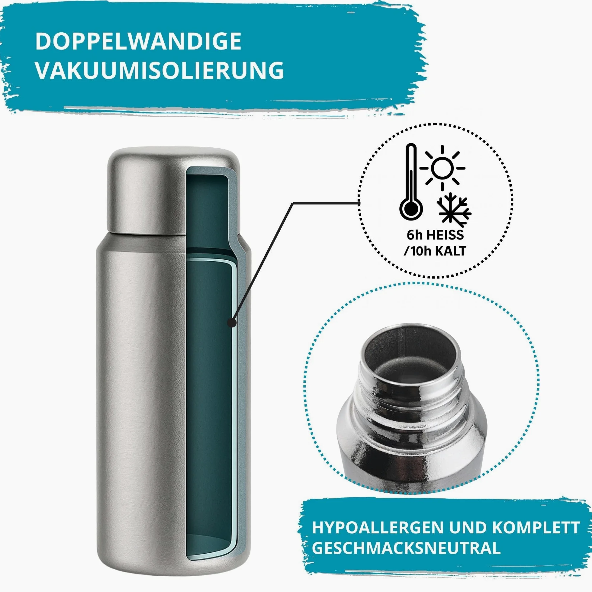 Termo de titanio de 500 ml, ultraligero y de doble pared, 100% titanio, sin BPA, con taza magnética, colador de té, funda protectora y cepillo de limpieza, para exteriores, camping, oficina