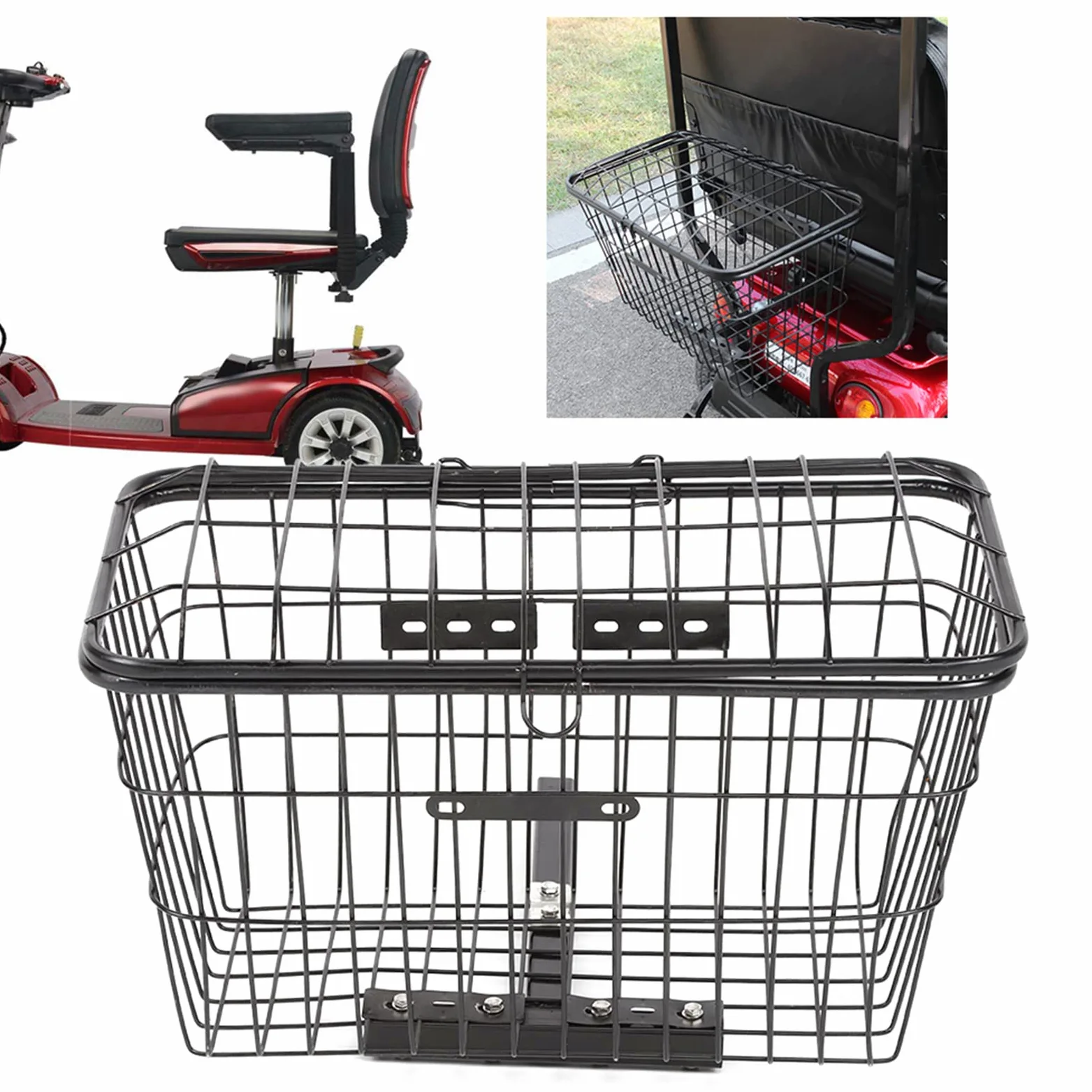 Cesta de Almacenamiento Trasera para Scooter de Movilidad, Bicicleta Eléctrica, Cesta de Almacenamiento para Estante de Carga de Bicicleta, Cesta de Malla de Alambre para Bicicleta con Cubierta, Cesta