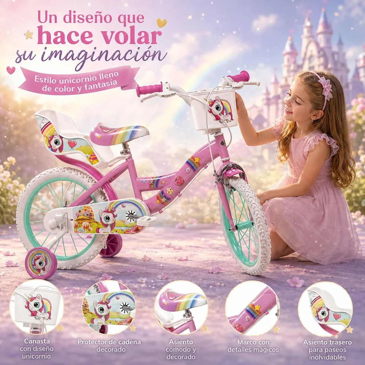 TOIMSA Bicicleta Unicornio 16" (5/8 años)