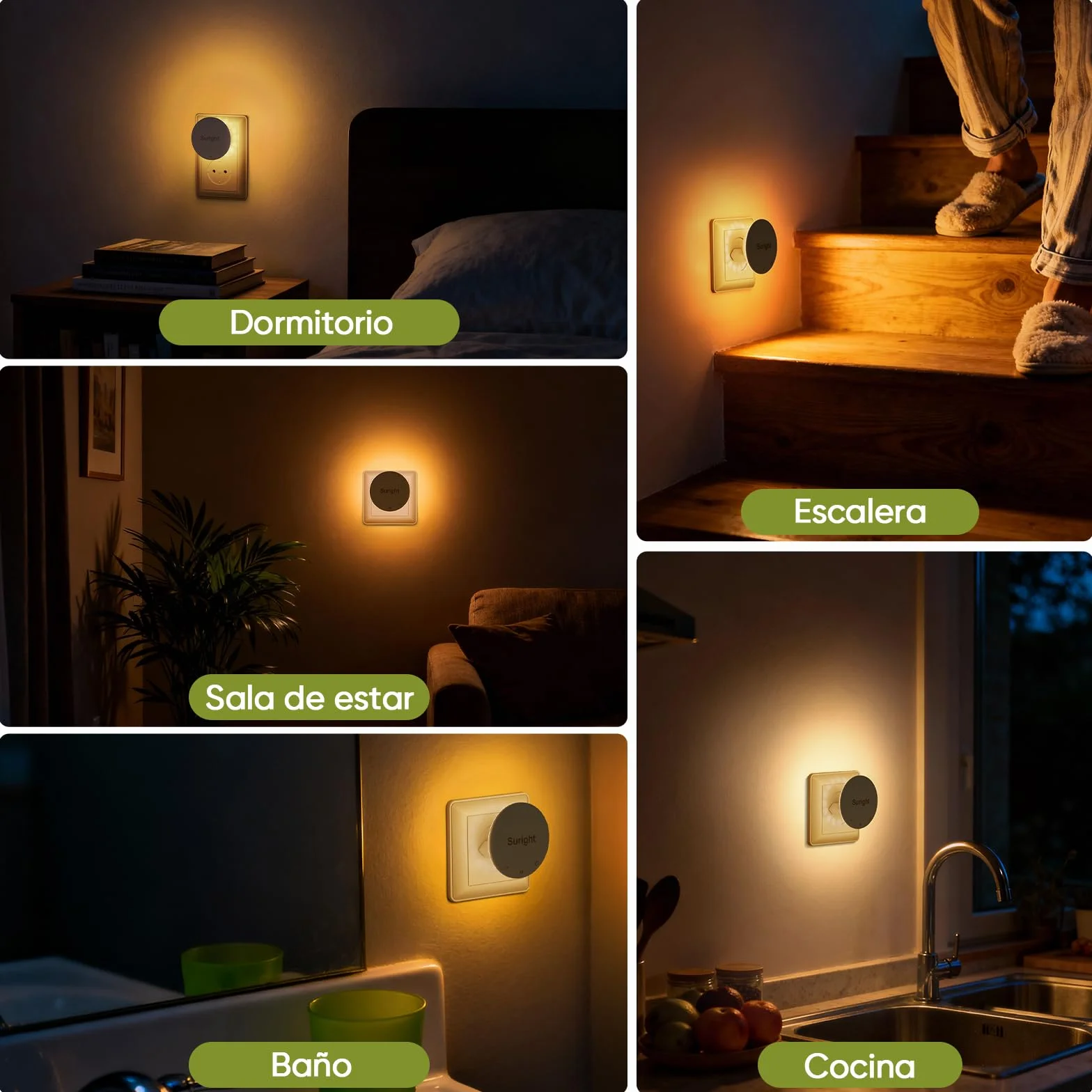 Luz Nocturna con Sensor de Movimiento, 2 Piezas, Blanco Cálido, 3 Modos, Brillo Ajustable, Control Táctil
