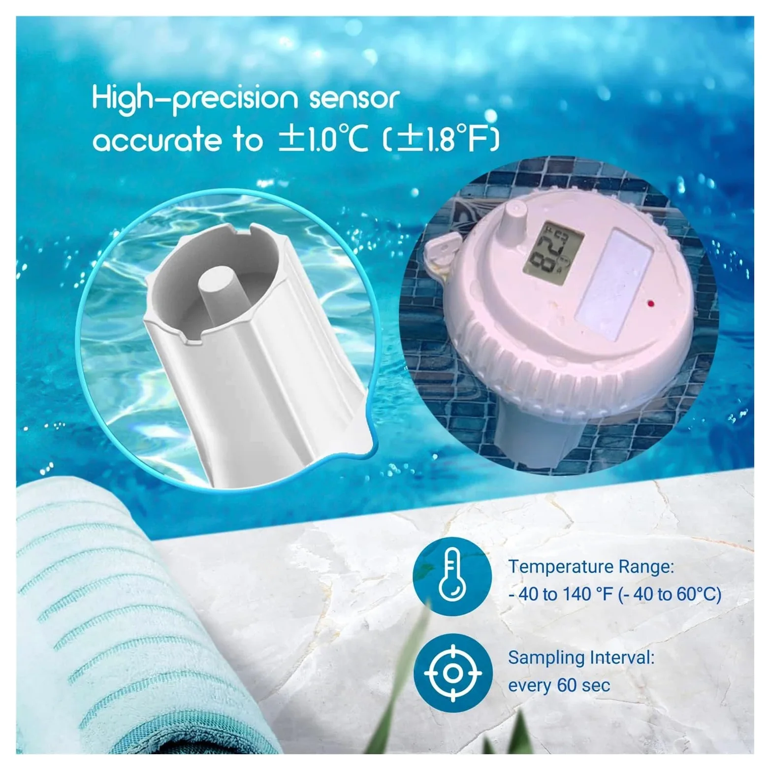 TermóMetro De Temperatura Del Agua Termómetro Digital Inalámbrico For Piscina, Resistente Al Agua IPX8, Fácil De Leer, For Piscinas, Jacuzzis, Estanques Pequeños Y Acuarios.