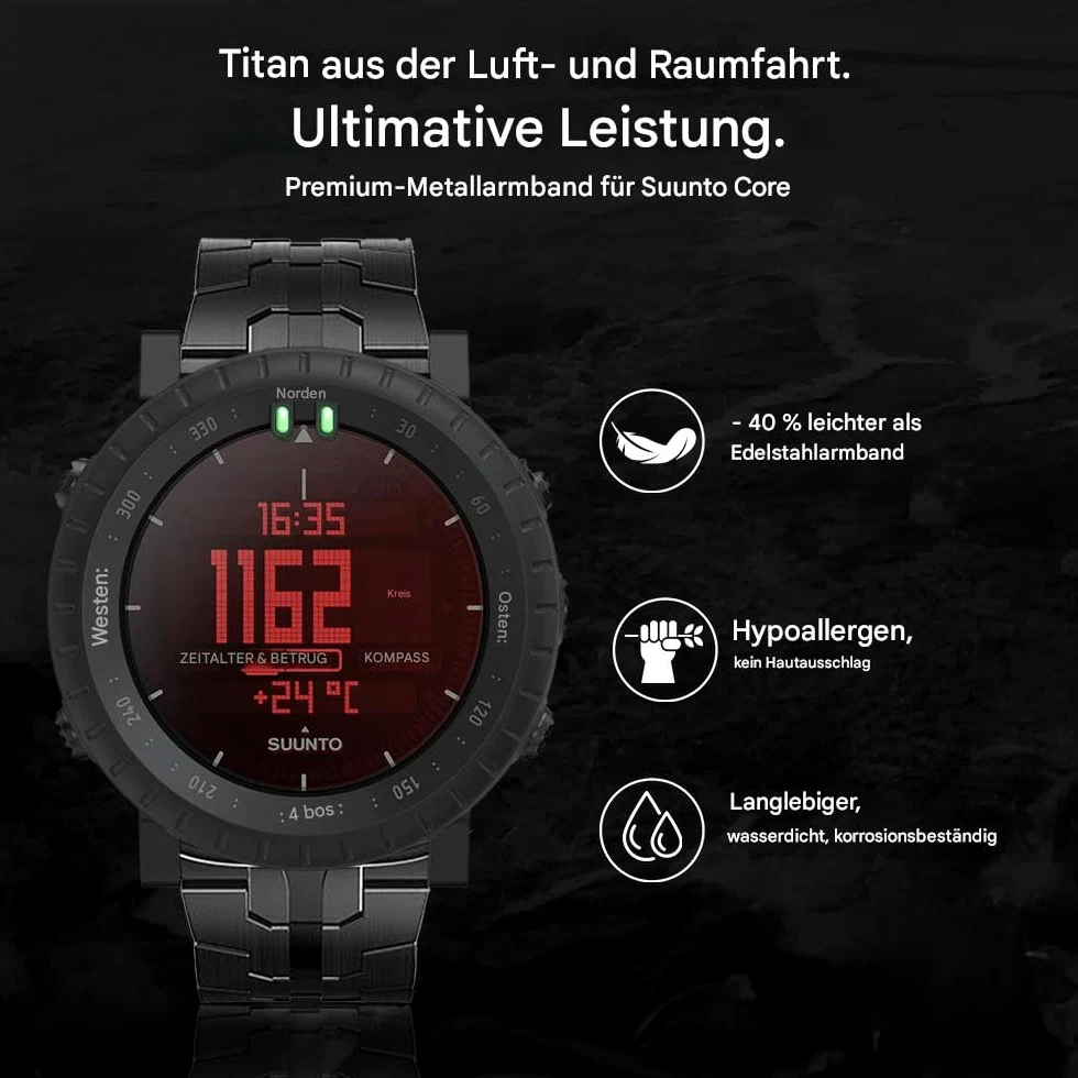Correa de titanio compatible con Suunto Core, pulseras de repuesto de metal de titanio con hebilla segura compatible con Suunto Core Smart Watch para hombre, ligera