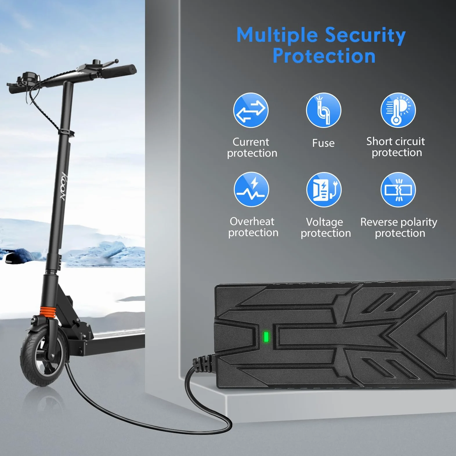 Cargador Patinete Electrico，42V 2A Cargador Patinete Xiaomi，36V Carrgador Universal baterías Litio con 3 Conectores，Carga rápida para Hoverboard,E-Bike,Scooter+2L Bolsa Impermeable