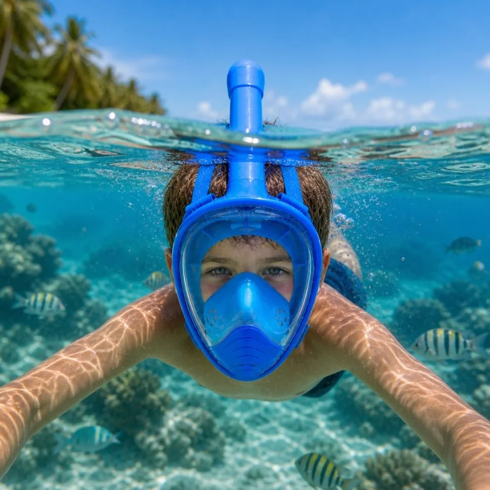 Máscara de Buceo Full Face Niño 6-12 Años Anti-niebla Snorkel Correas ajustables Cómodas Negro o Azul