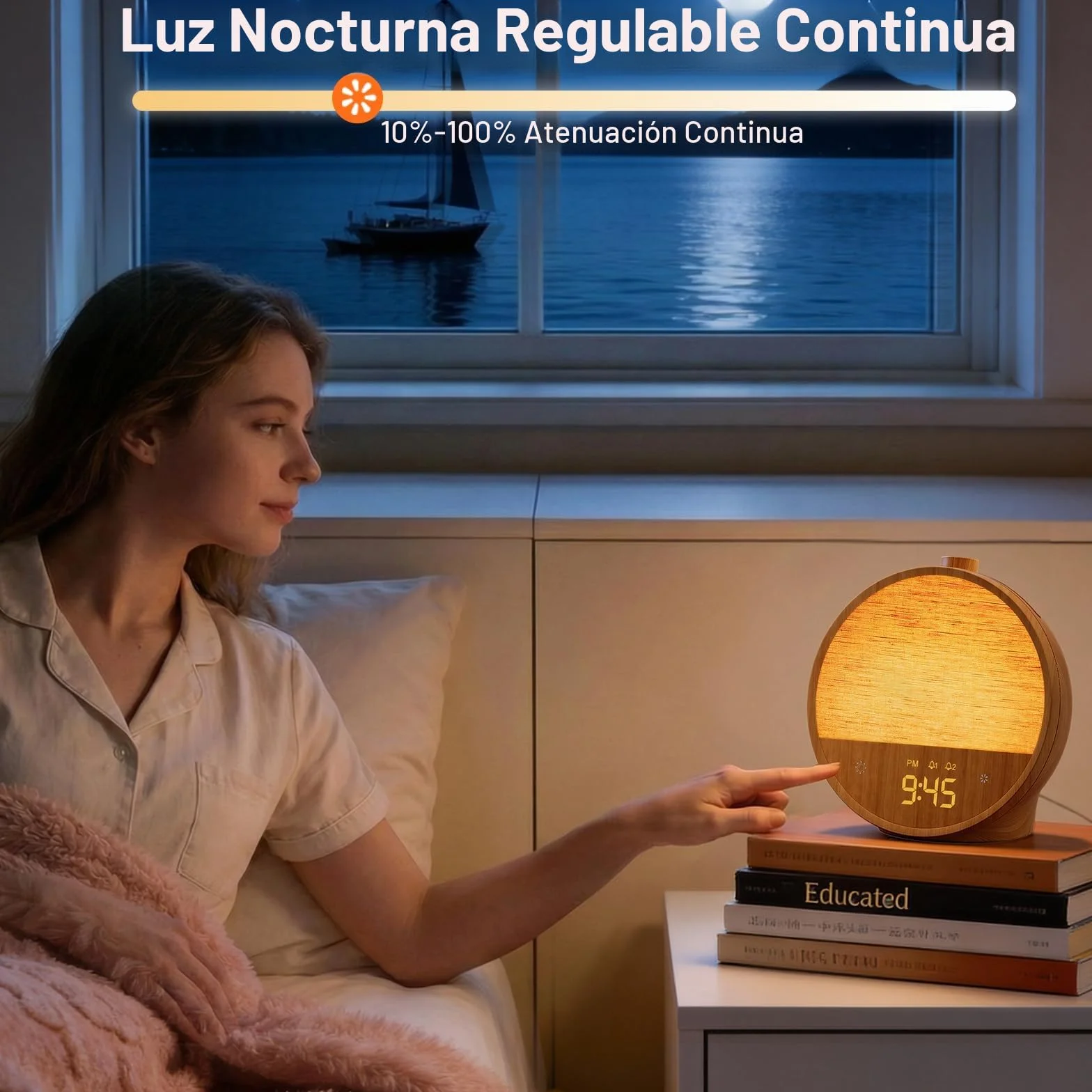 Blonbar Despertador con Luz Simulación Amanecer Lámpara Cabecera 10 Sonidos Naturales Blancos RGB