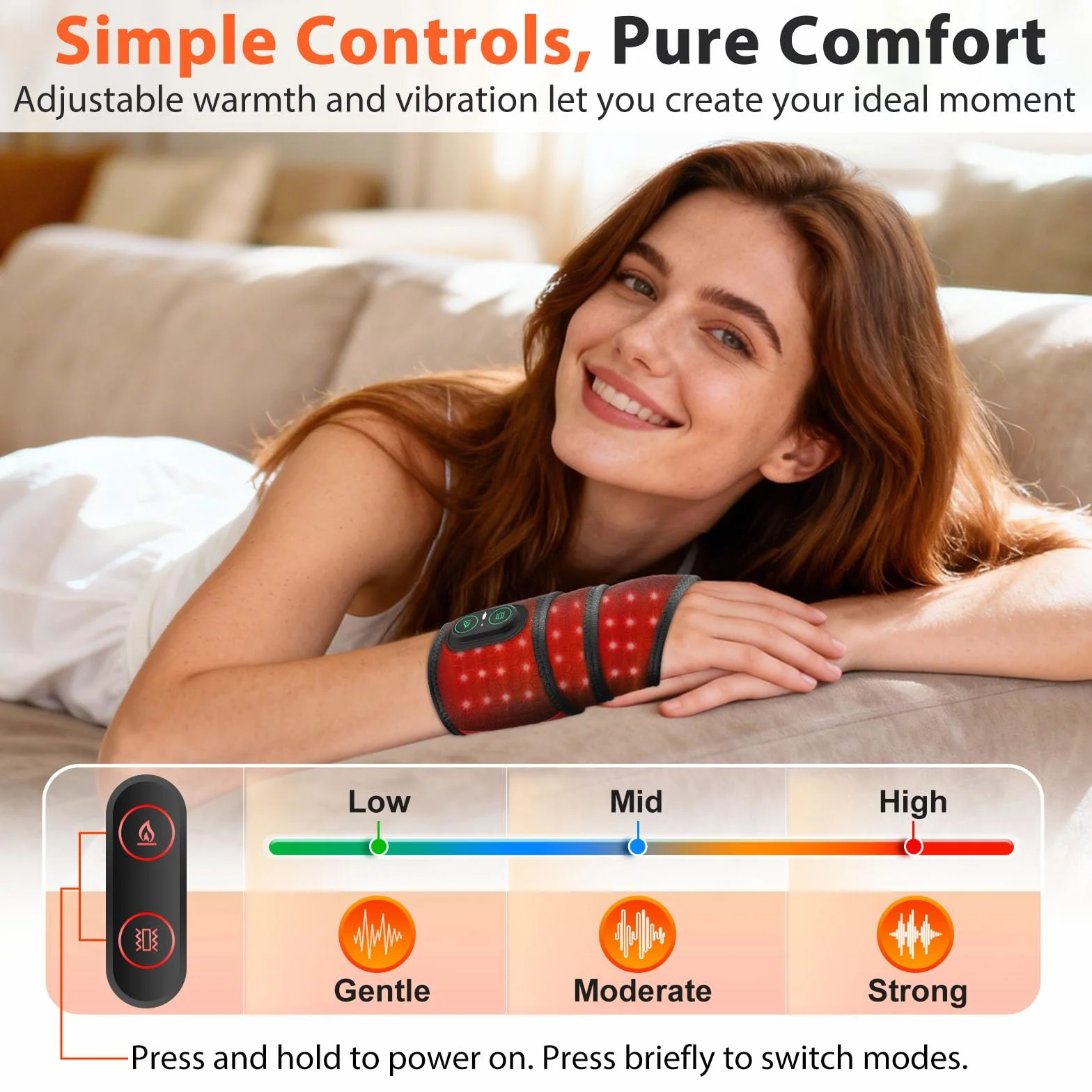 Almohadilla Térmica Para Muñeca Inalámbrica Con Vibración, Soporte Térmico Para Muñeca Portátil Con Luz Roja 660nm, 3 Niveles De Calor, 3 Modos De Vibración, Batería Integrada 3000mAh, Longitud 69cm
