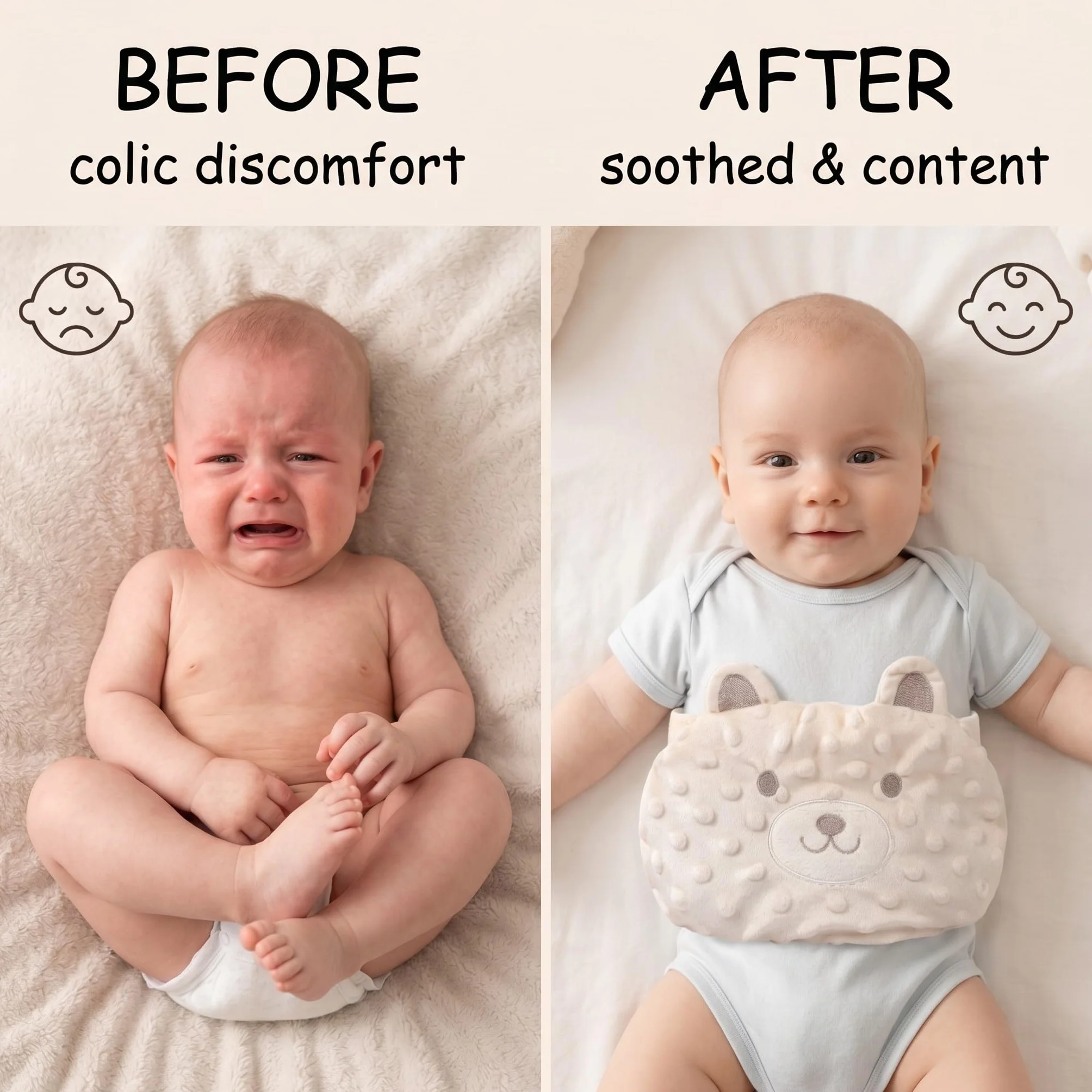 Cinturón de Calor Anticólicos para Bebé con Bolsa de Semillas, Ajustable, Beige