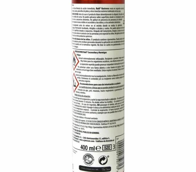 Raid Insecticida contra Cucarachas, Hormigas y Chinches 400 ml