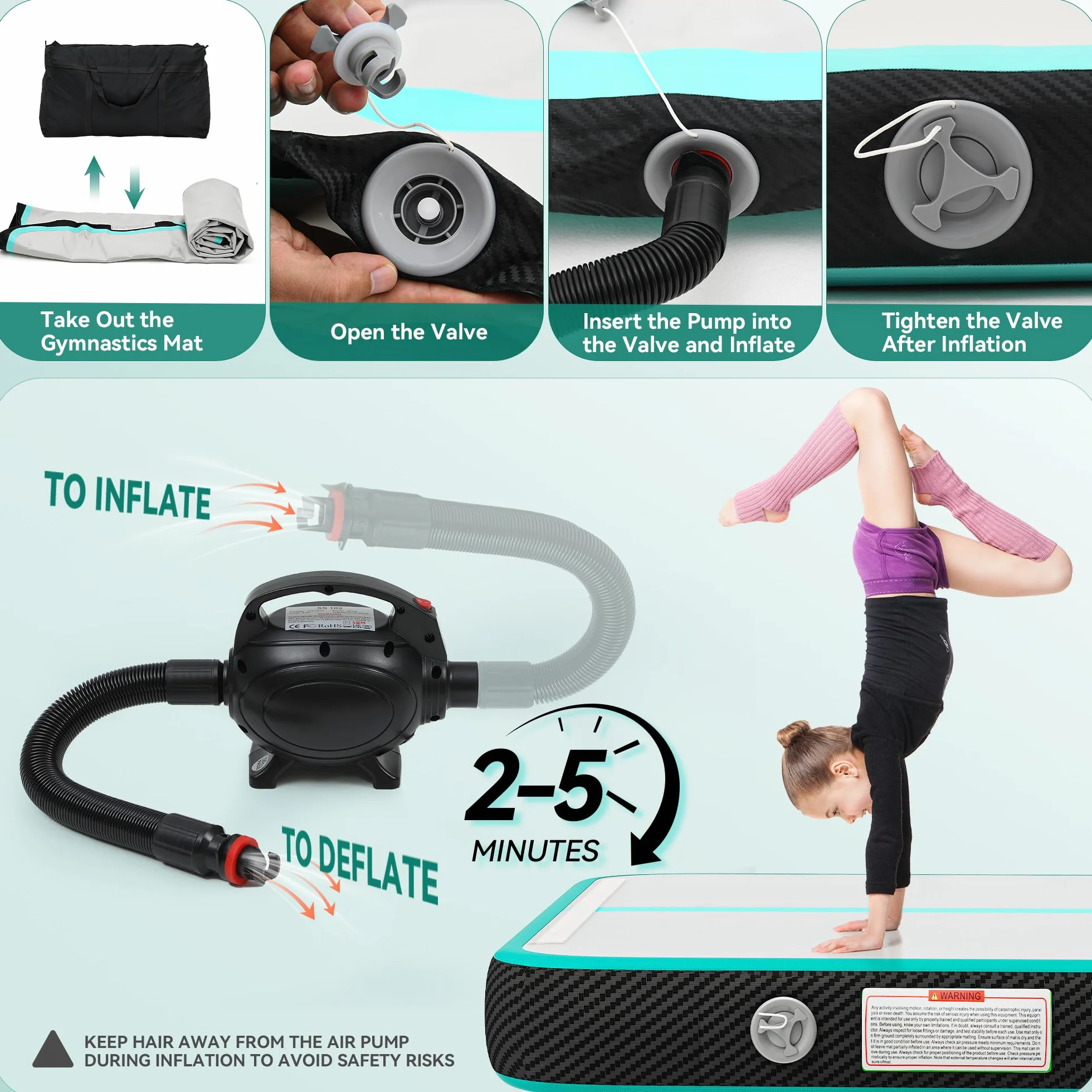 TAUS Esterilla hinchable 3 m/4 m con bomba eléctrica 10 cm para yoga fitness entrenamiento