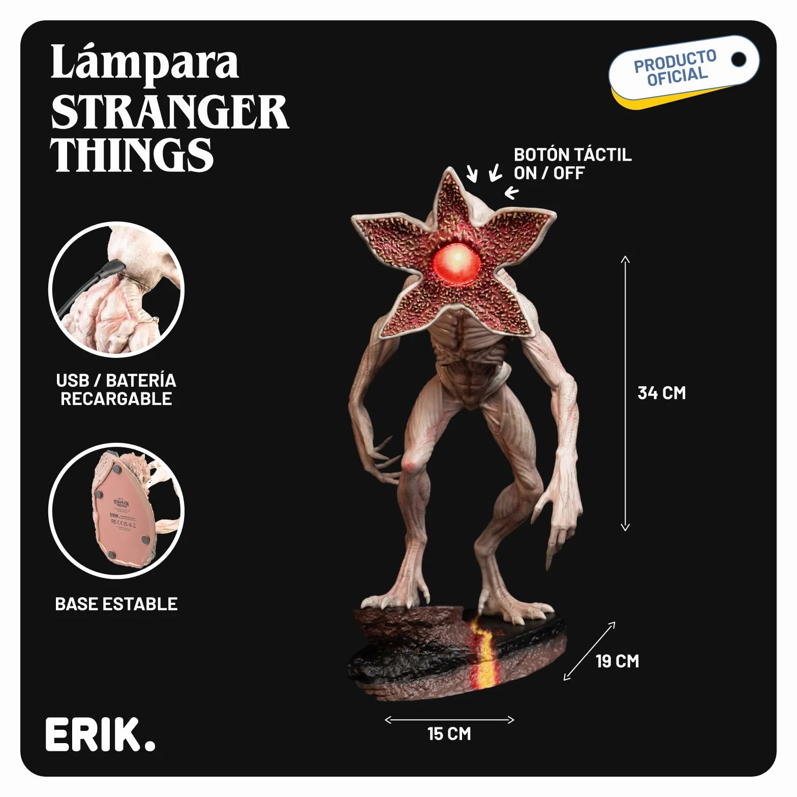 Stranger Things Demogorgon figura lampa LED USB bateria 34x19 cm