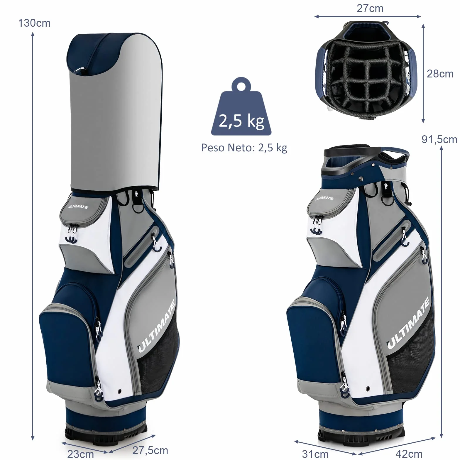 COSTWAY Bolsa Golf con 14 Palos, Bolsa de Carro de Golf Ligera y Portátil, 7 Bolsillos con Cremallera, Capucha para Lluvia, Cart Bag, Soporte para Paraguas, Unisex Adulto