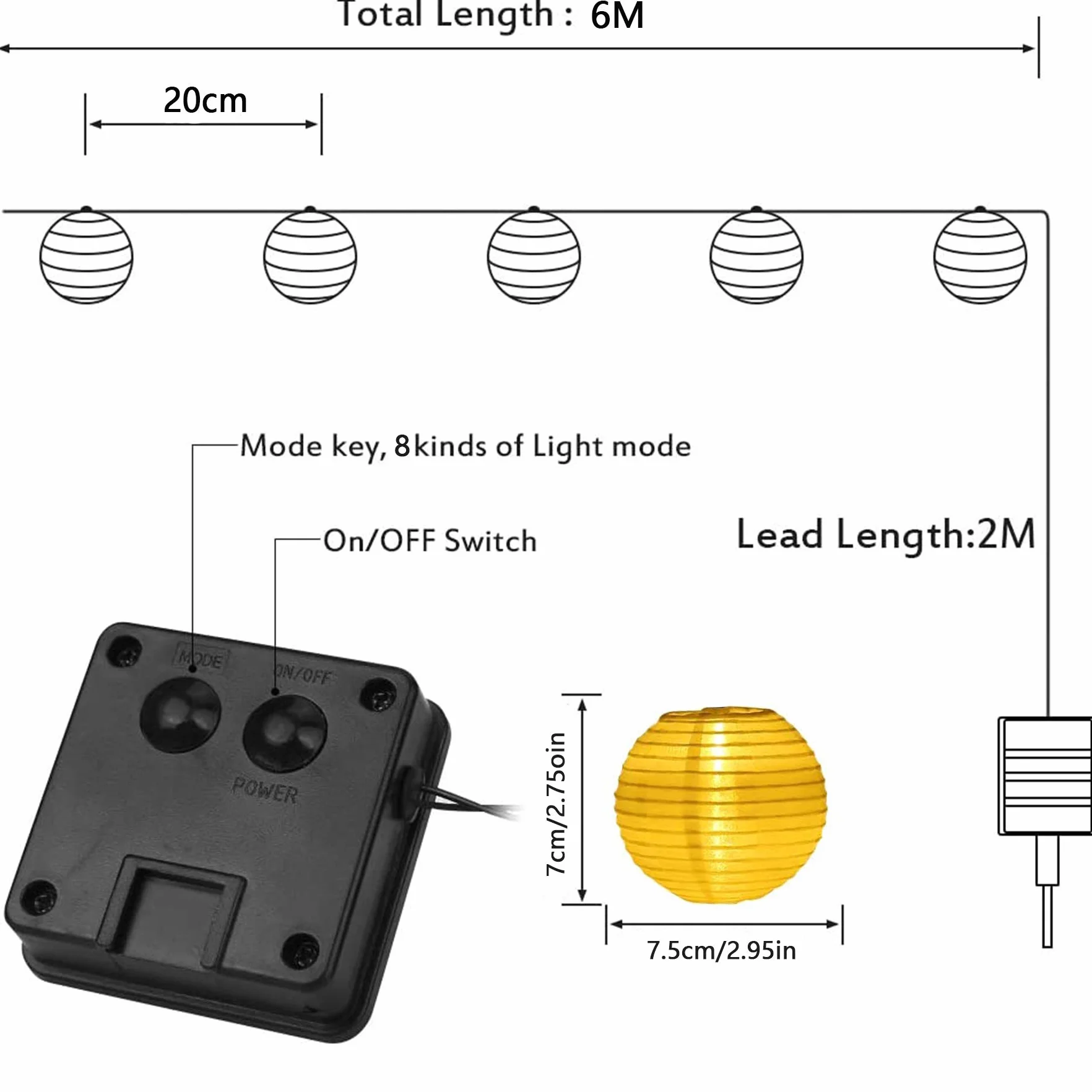 Lezonic Guirnaldas Luces Exterior Solar 30 Farolillos LED 8 Modos Blanco Cálido