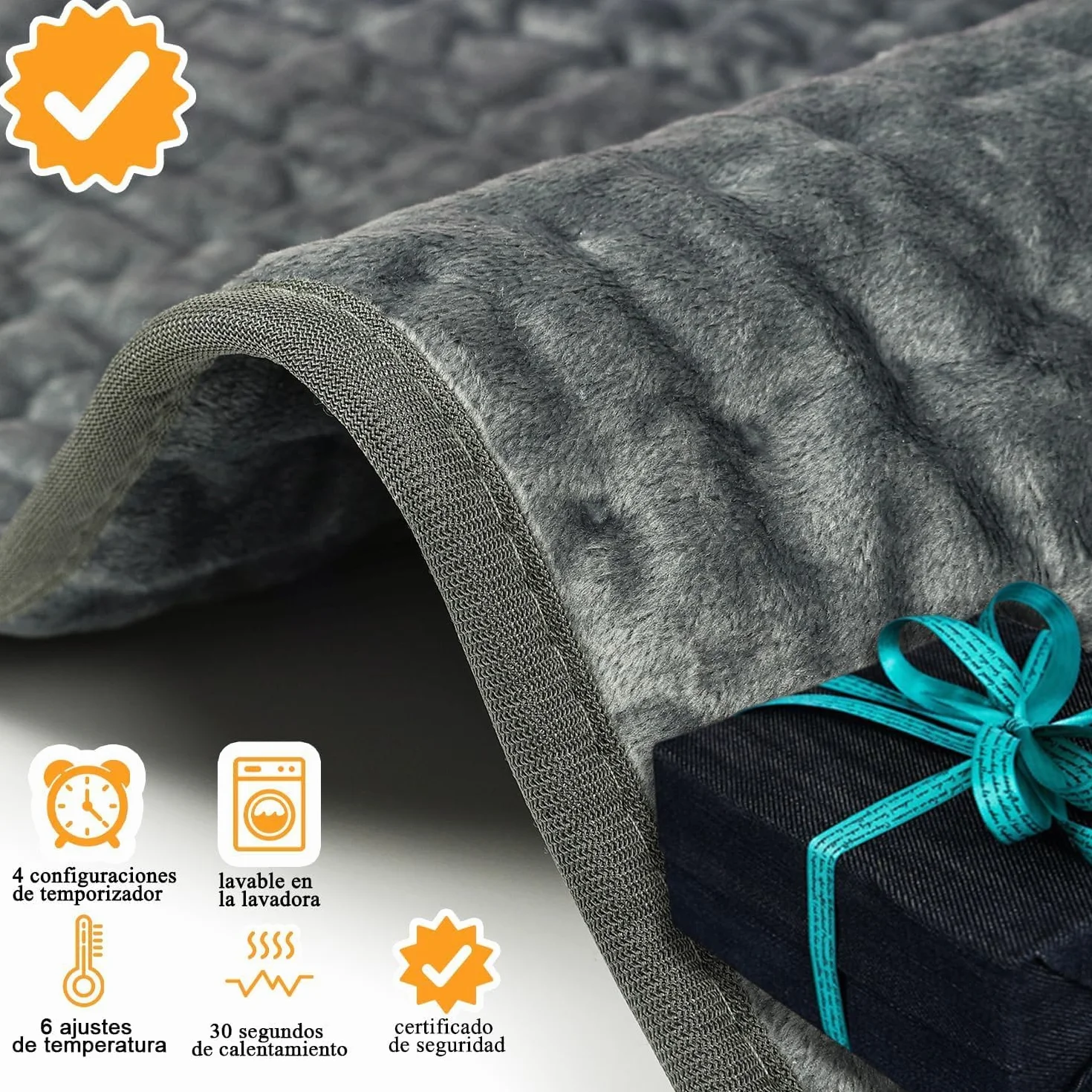 Manta Eléctrica Lumbar 30x60 cm Apagado Automático Franela Suave Gris Oscuro