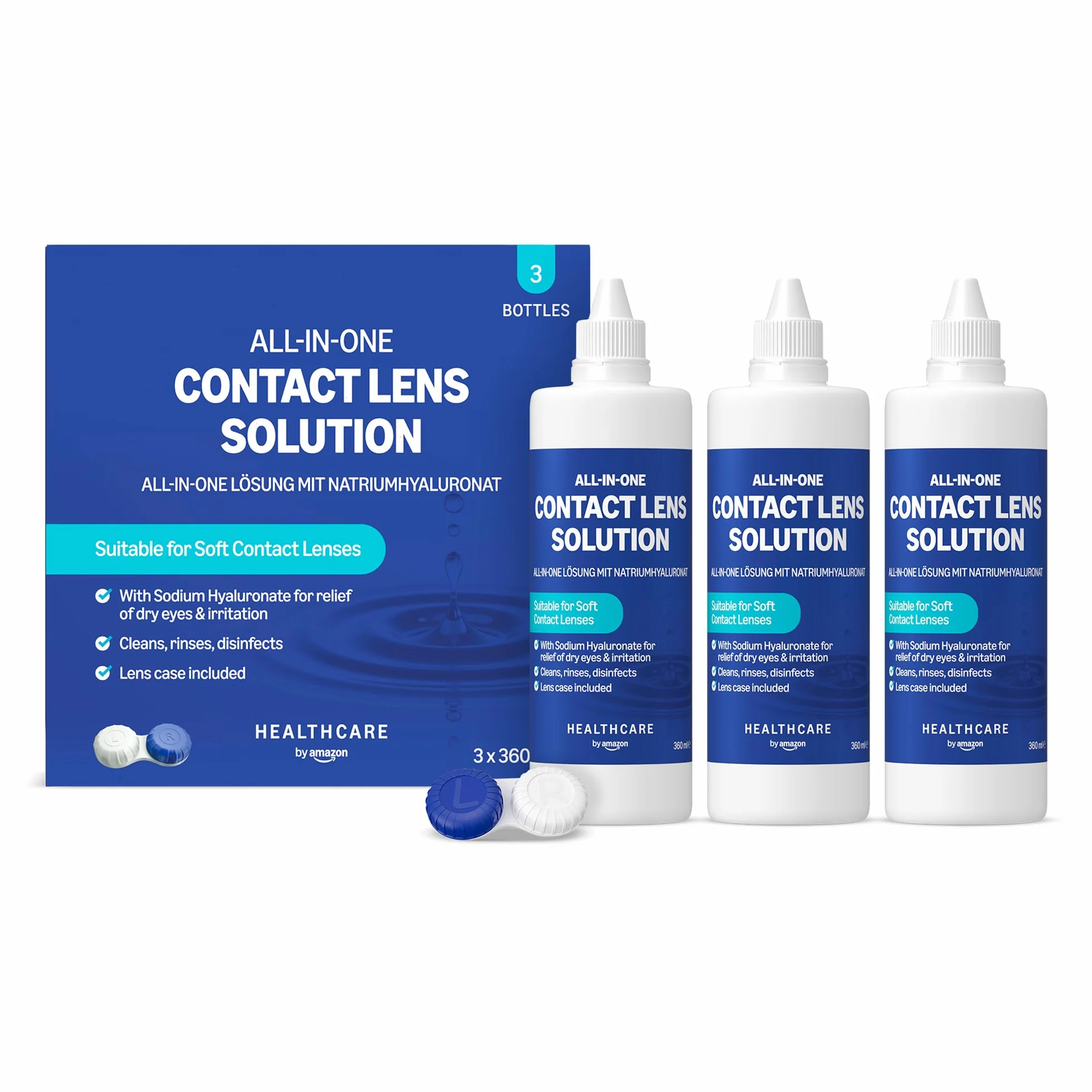 Amazon Solución única hialuronato sódico lentes de contacto blandas 3 x 360ml