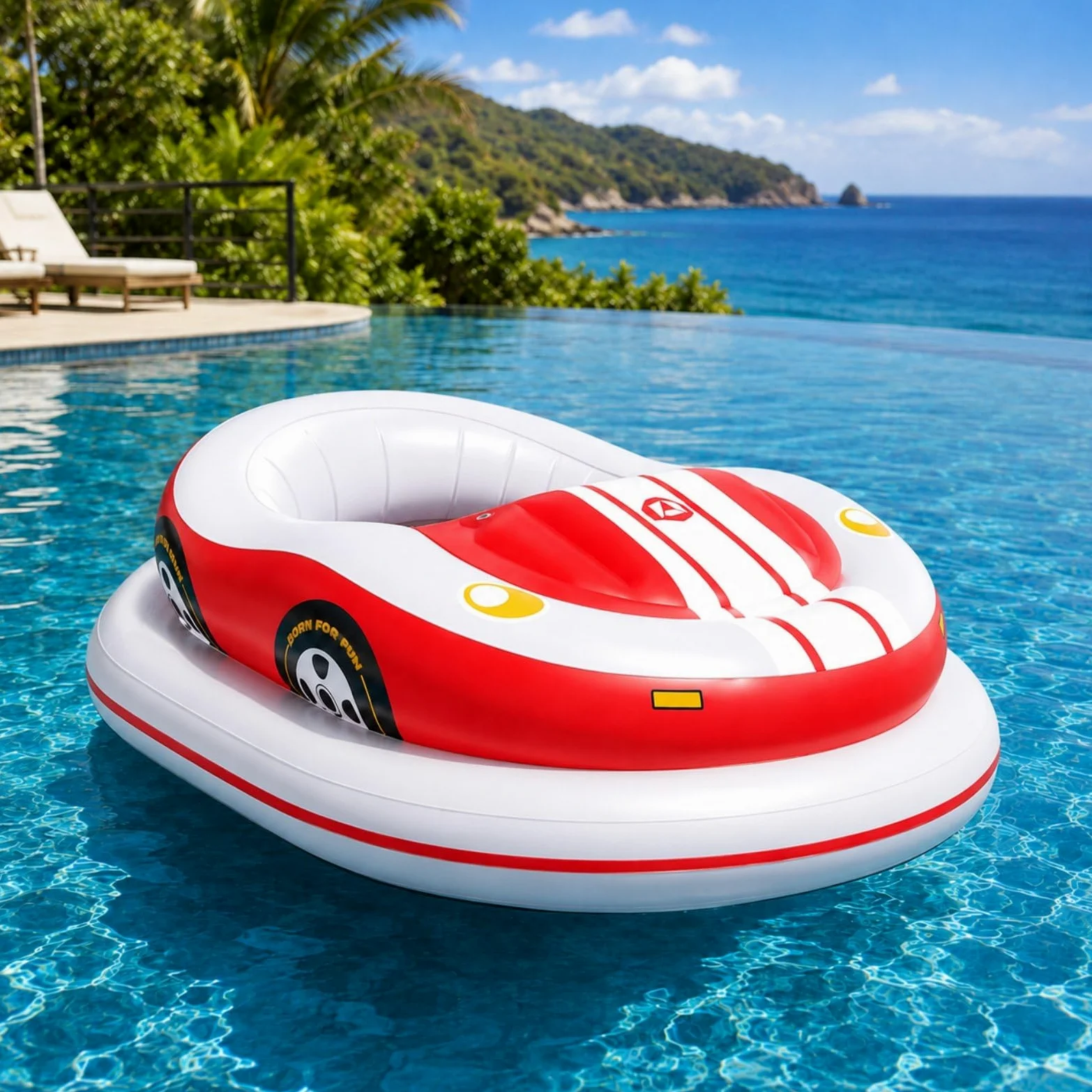 Bote Inflable Eléctrico, Flotador Motorizado para Piscina con Giro de 360°, Conducción y Choques Suaves, Carga 120 kg, 2 Módulos Recargables para Adultos, Piscinas y Aguas Tranquilas Red