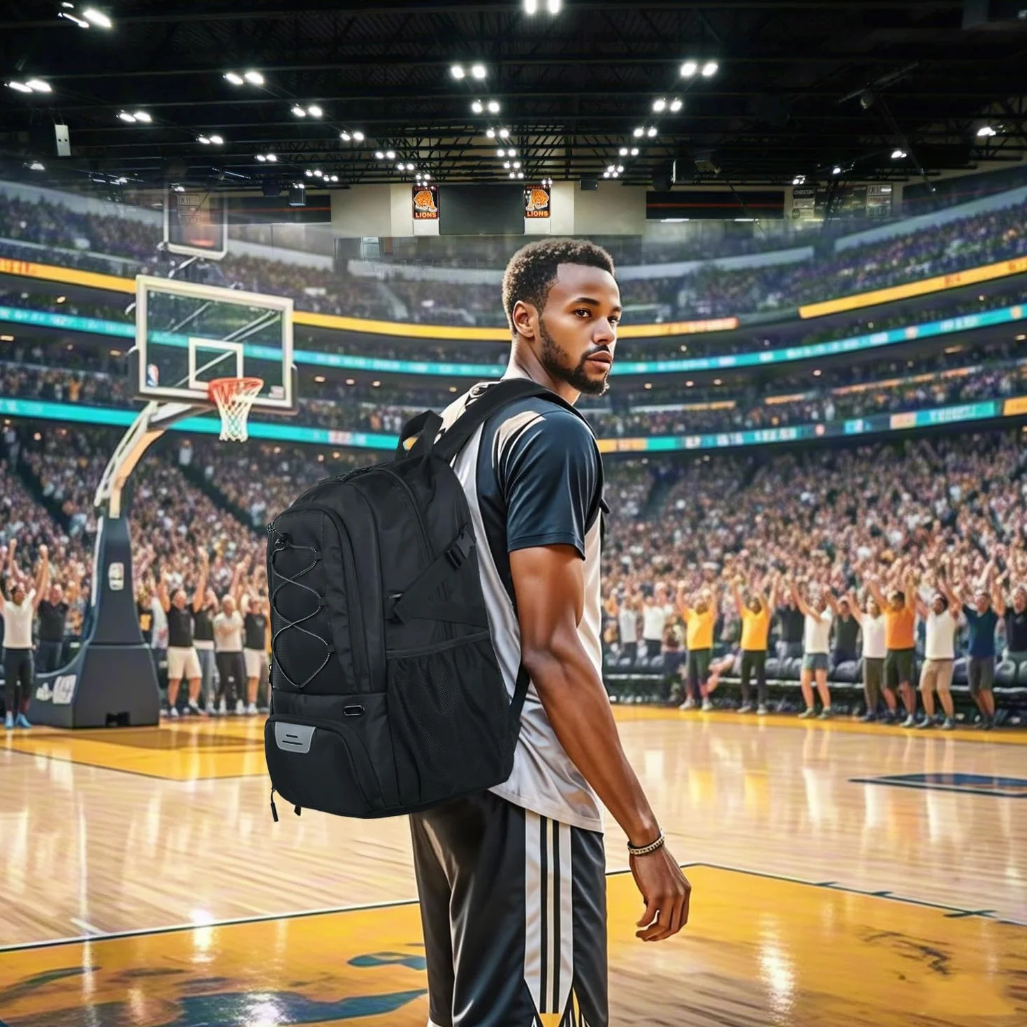Bolsa de Baloncesto Mochila de Fútbol con Soporte para Pelota y Compartimento para Zapatos