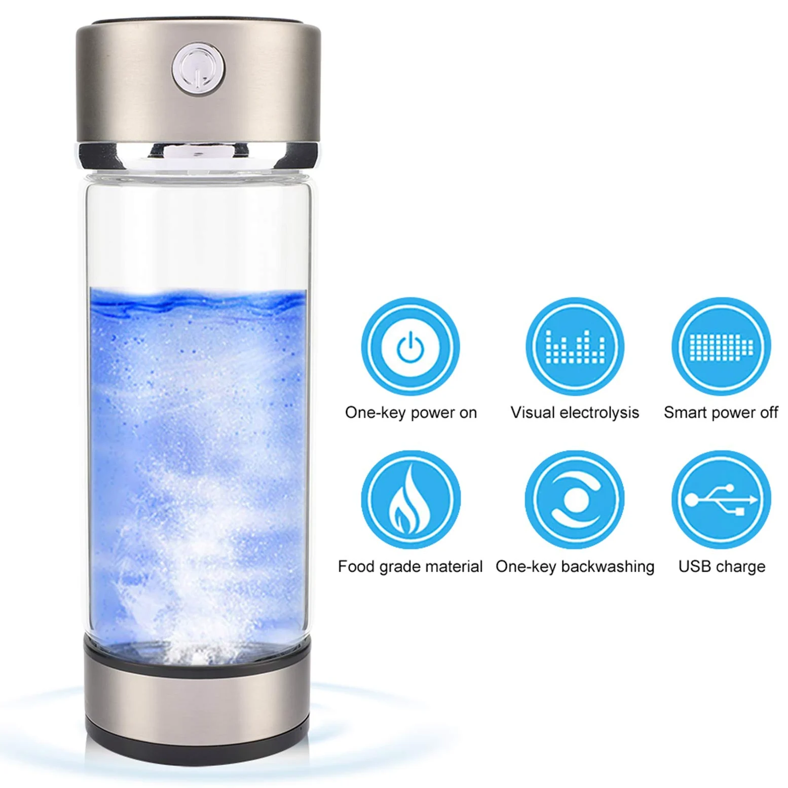 Generic Botella Purificadora de Agua de Hidrógeno con Carga USB, Taza Ionizadora Portátil con Vidrio de Alto Borosilicato de 420ml para Uso en Viajes y Oficinas