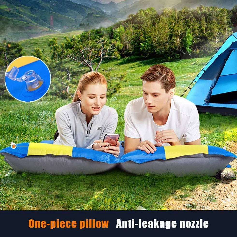 Doble Almohadilla Autoinflable, Colchoneta para Acampar Al Aire Libre con Almohada, Colchón De Espuma A Prueba De Humedad De 3 Cm, Colchón De Aire, Diseño De Costuras, para Caminar, Viajar