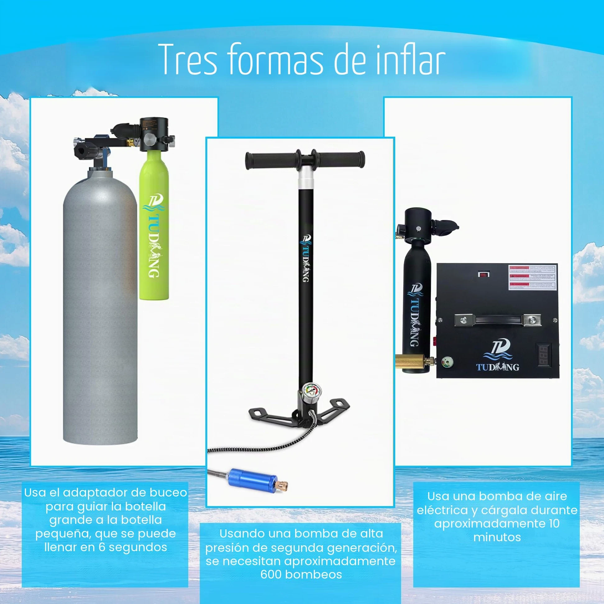TUDIVING-Kit de Tanque de Buceo portátil, Mini Tanque de Buceo de 1L, Tanque de pulmón Reutilizable para Rescate de Emergencia, exploración submarina