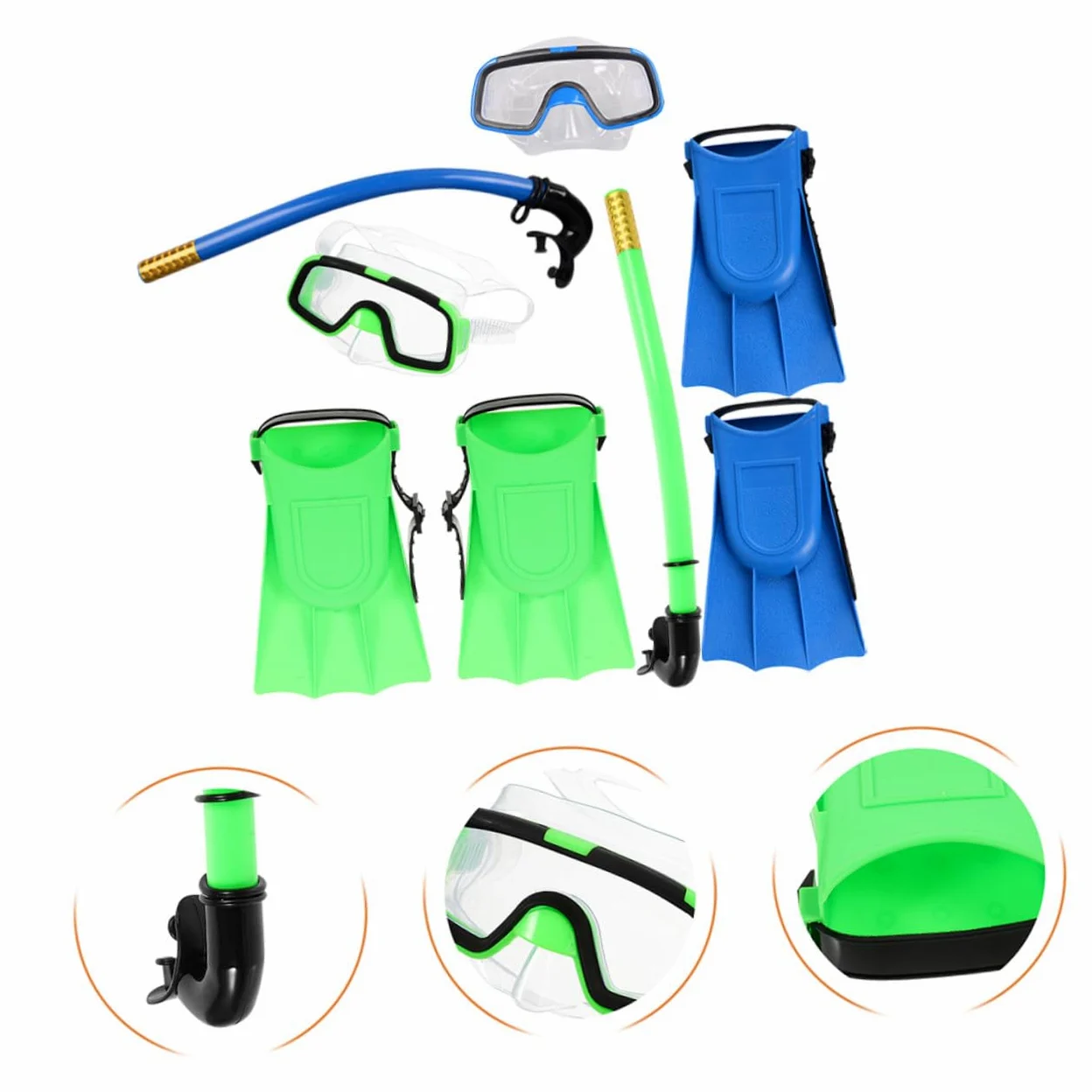 Toddmomy Snorkel para Gafas de Buceo Antiniebla y Aletas Ajustables Panorámica con Tecnología Anti-Fugas para Visión Clara y Natación y Buceo Incluye Gafas y Tubo Snorkel Azul y Verde