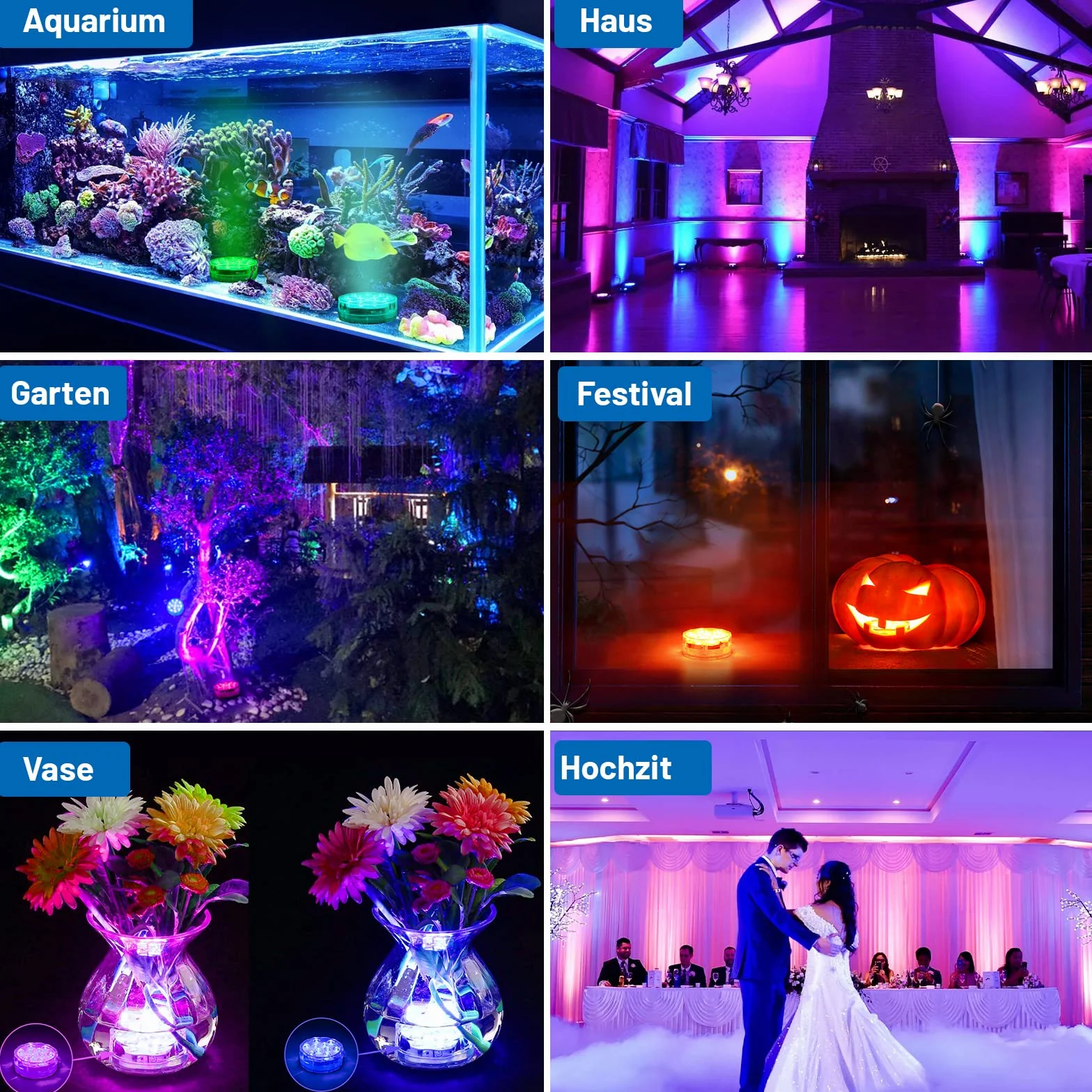 Luces Led Sumergibles RGB Multicolor Impermeables Control Remoto 2 Set