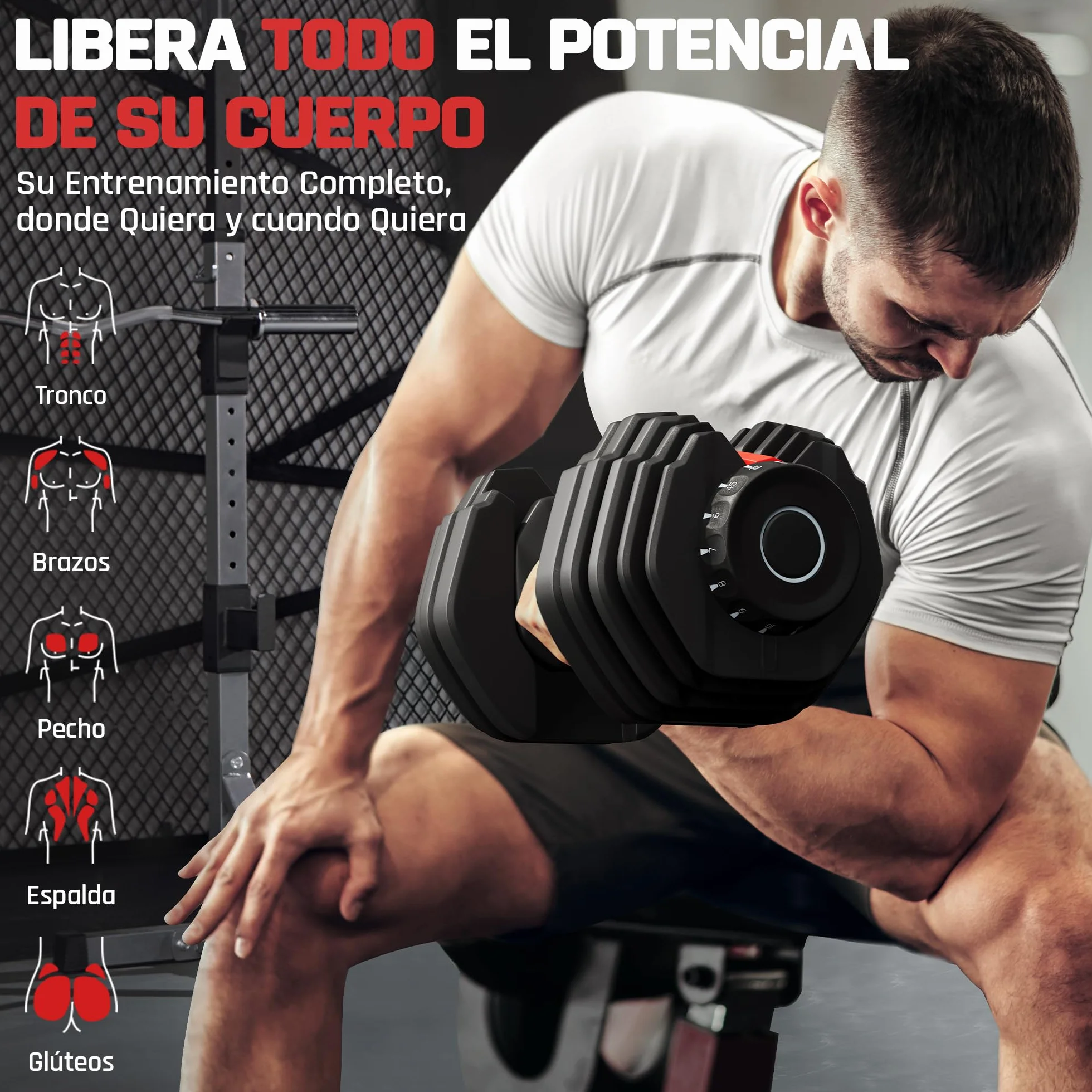 Yaheetech Kit de 1-2pcs Mancuerna Ajustable 5-15 Niveles Rápido 2-25kg Seguridad de Doble Bloqueo, Agarre Antideslizante, Ahorro de Espacio Para Gimnasio en Casa