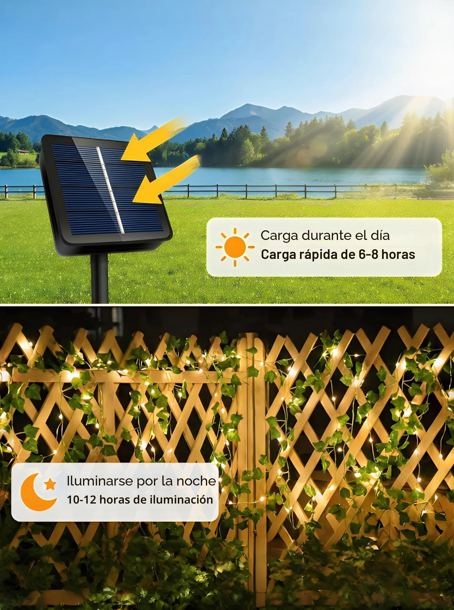 Cadena de luces solares para exteriores 12M 120 LED resistente al clima 8 modos