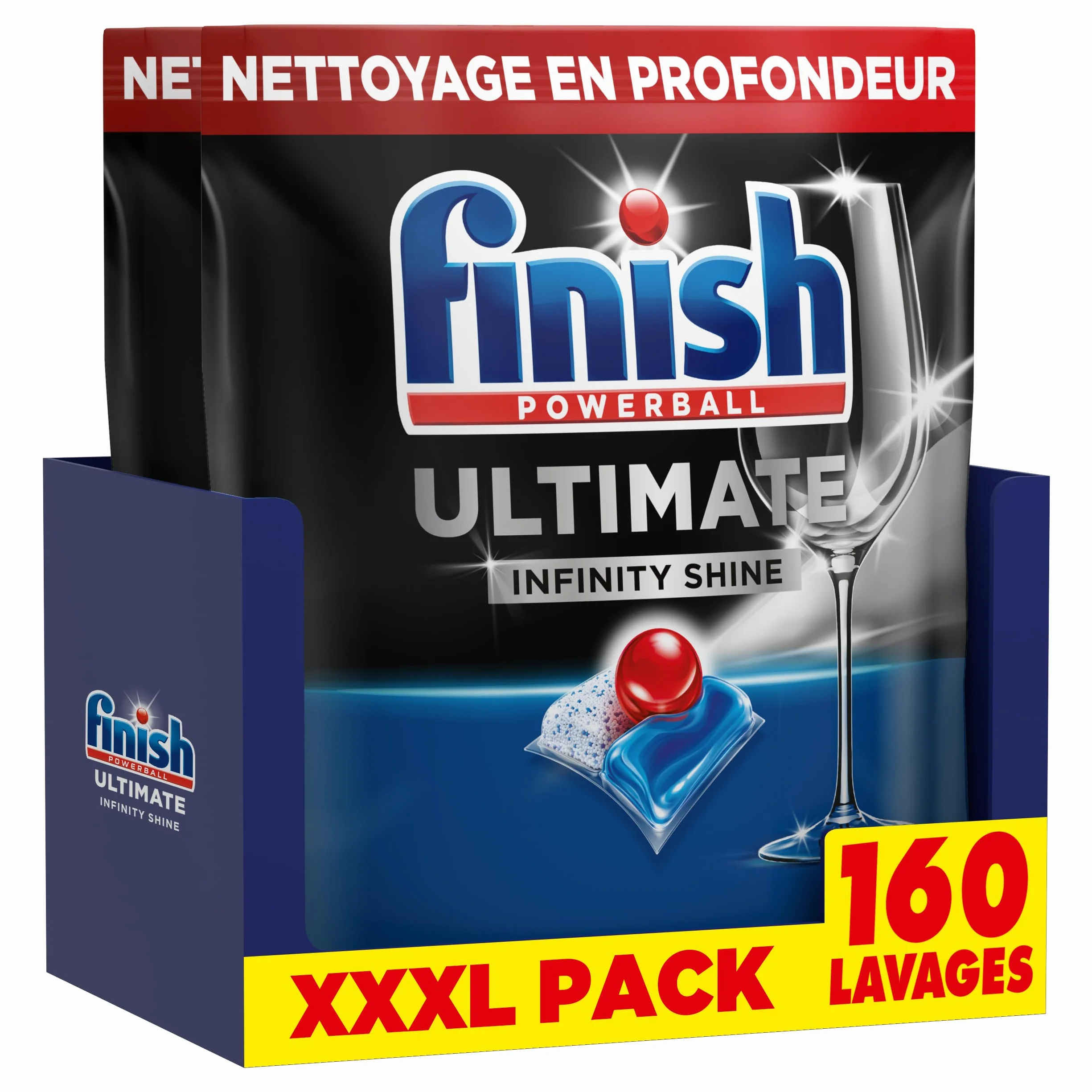 Finish Powerball Ultimate Infinity Shine pastillas lavavajillas quitagrasas protección cristal 160 unidades