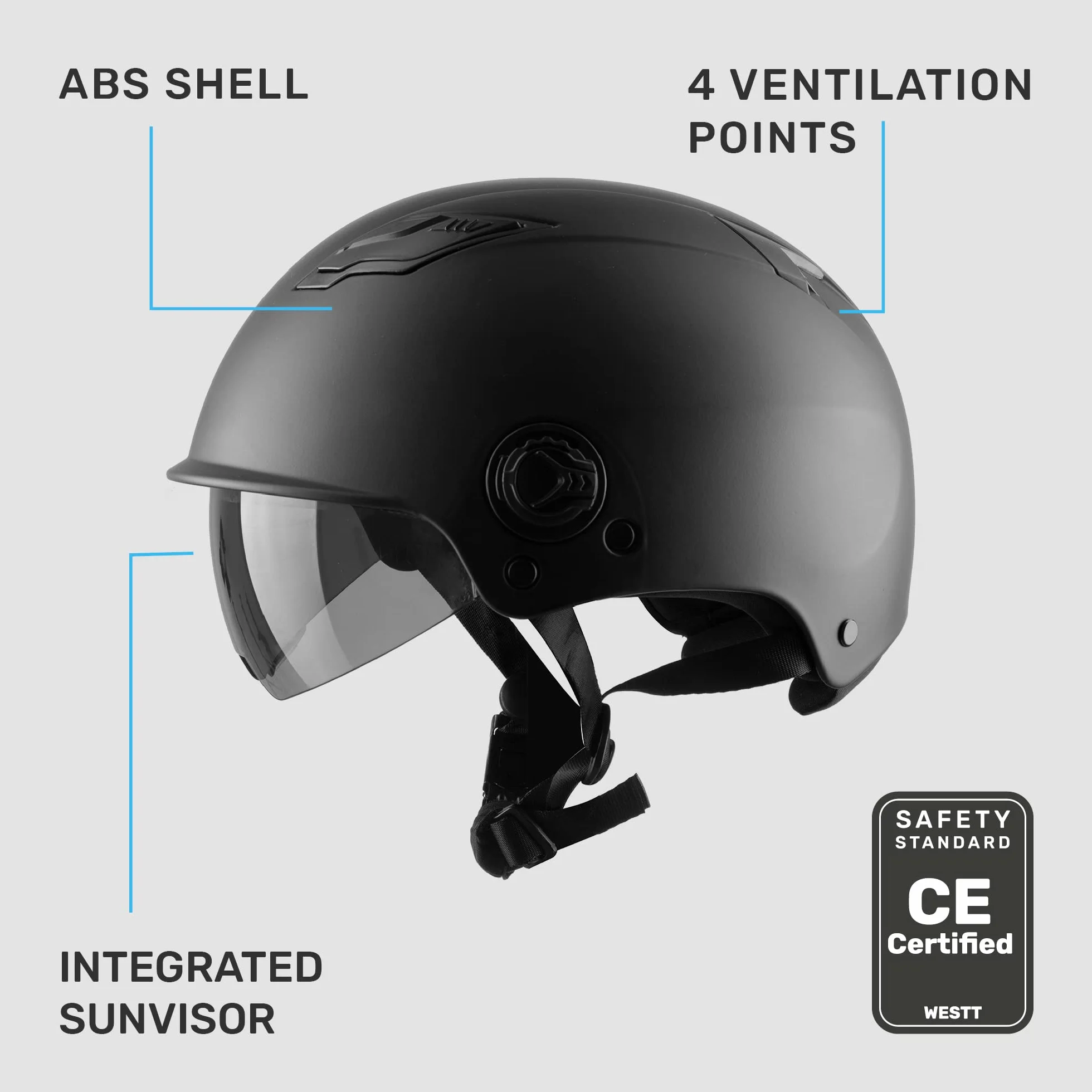 Westt Casco Bicicleta Adulto con Visera y Protector Solar, Negro Blanco & Gris