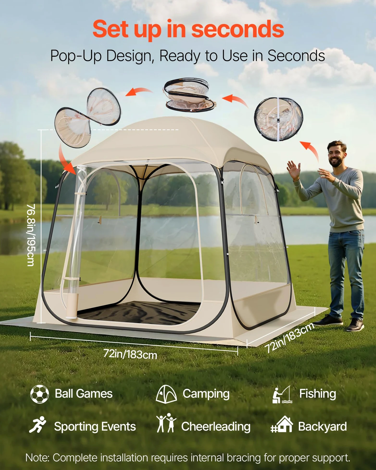 VEVOR Tienda de campaña deportiva desplegable, 4 tamaños opcionales, tienda de campaña transparente de burbujas para 1 a 6 personas, impermeable al aire libre con tapete y cubierta superior, tienda de