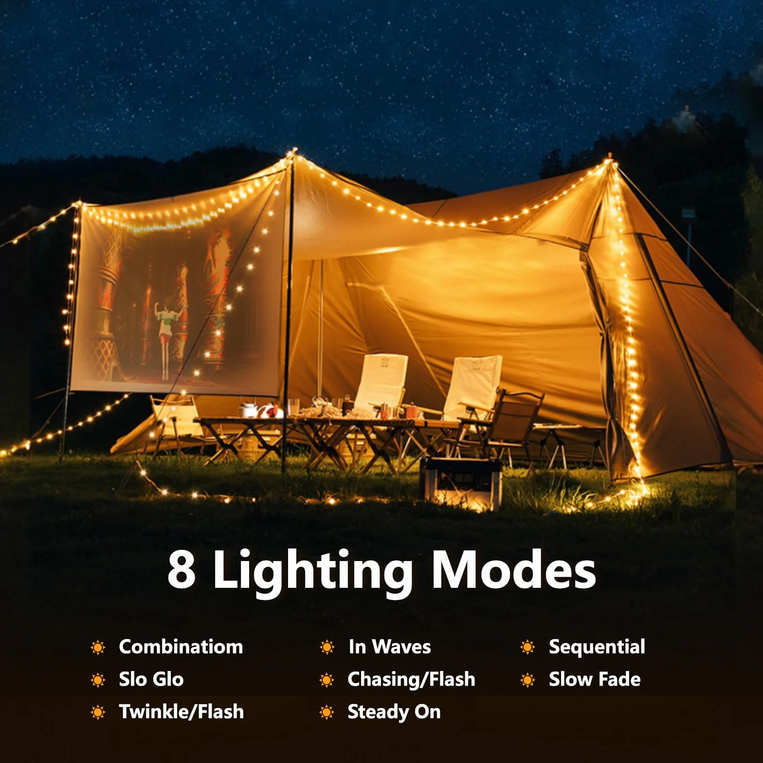 Luces Solares LED Exterior Jardin 5M 50LED Guirnalda Solar IP65 Impermeable Cadena de Luces Blanco Cálido