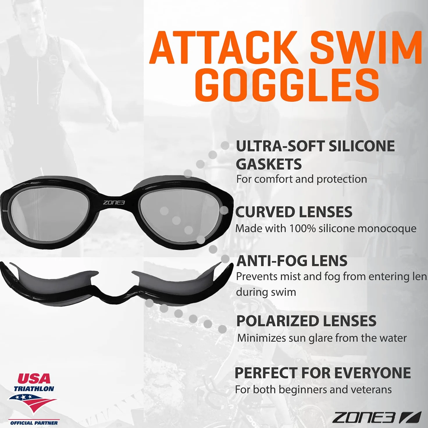 ZONE3 Attack Gafas de natación. Unisex adulto (Pack de 1)