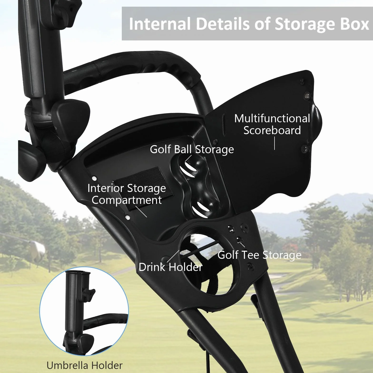 LIFEZEAL Carrito de Golf Plegable 3 Ruedas con Freno de Pie, Altura Ajustable, Paragüero, Portabotellas y Bolsa