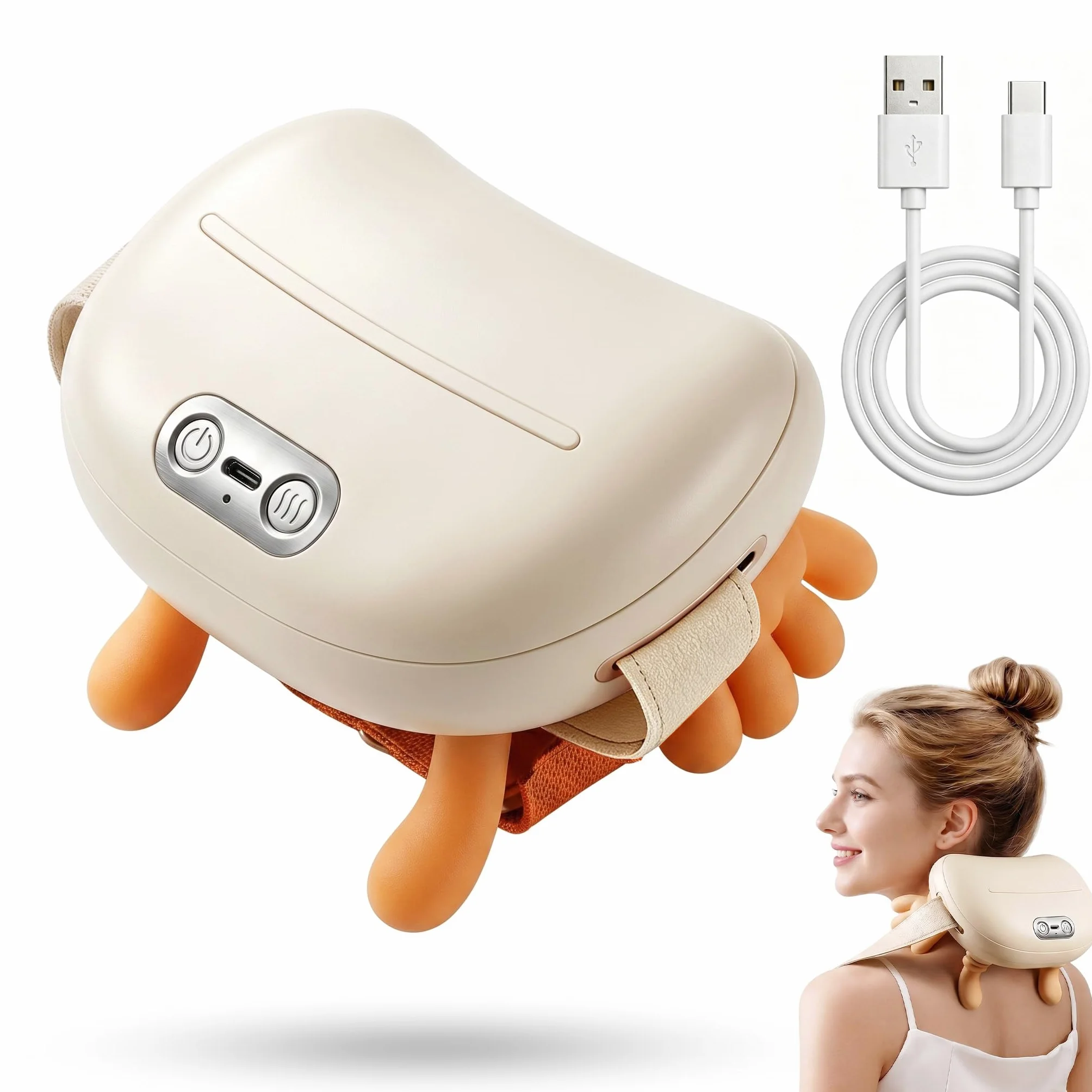 Masajeador de cuello 4D inalámbrico, 3 ajustes de masaje, 2 niveles de calor, batería recargable 1800 mAh