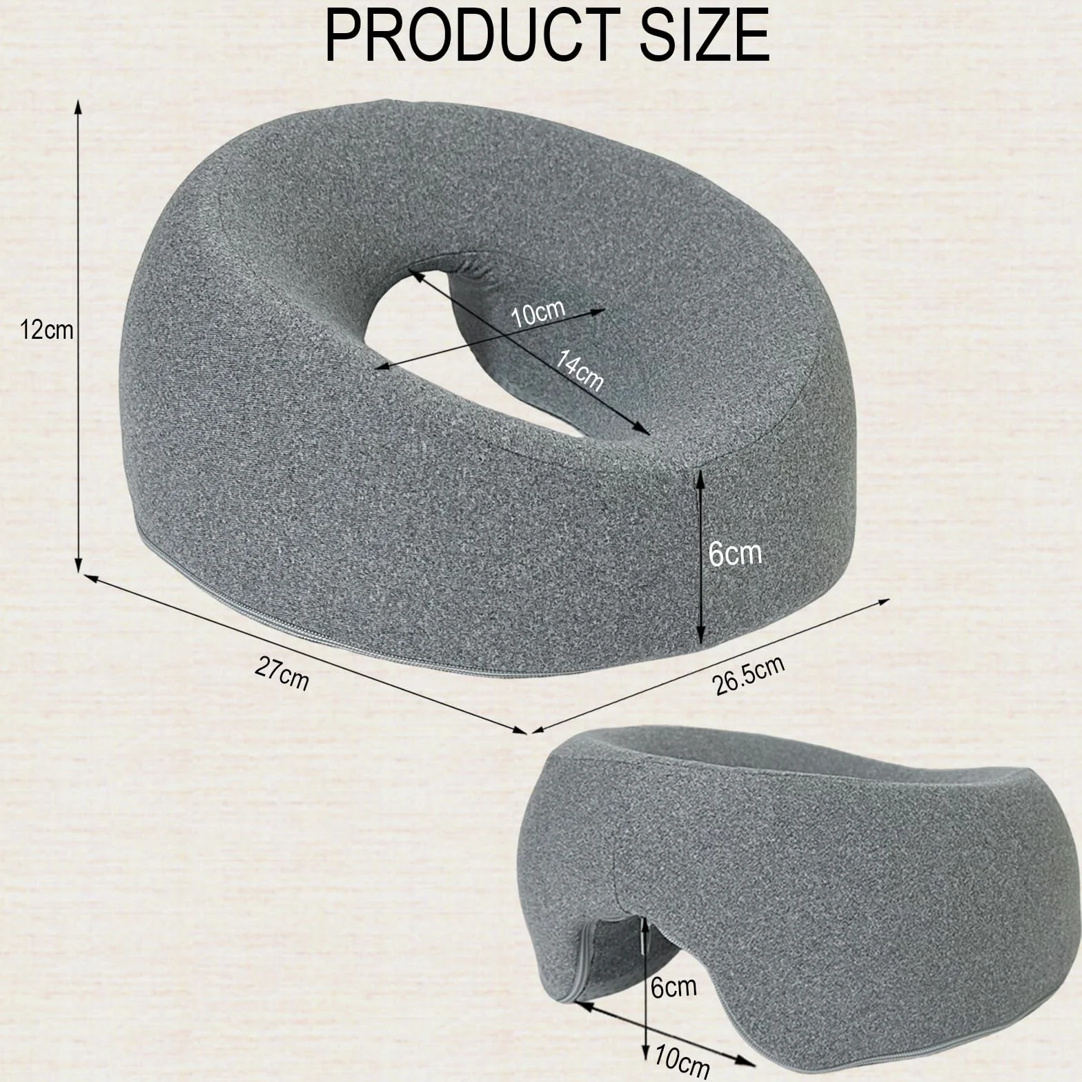 Cojín de masaje viscoelástico ergonómico con agujero para cabeza y funda extraíble