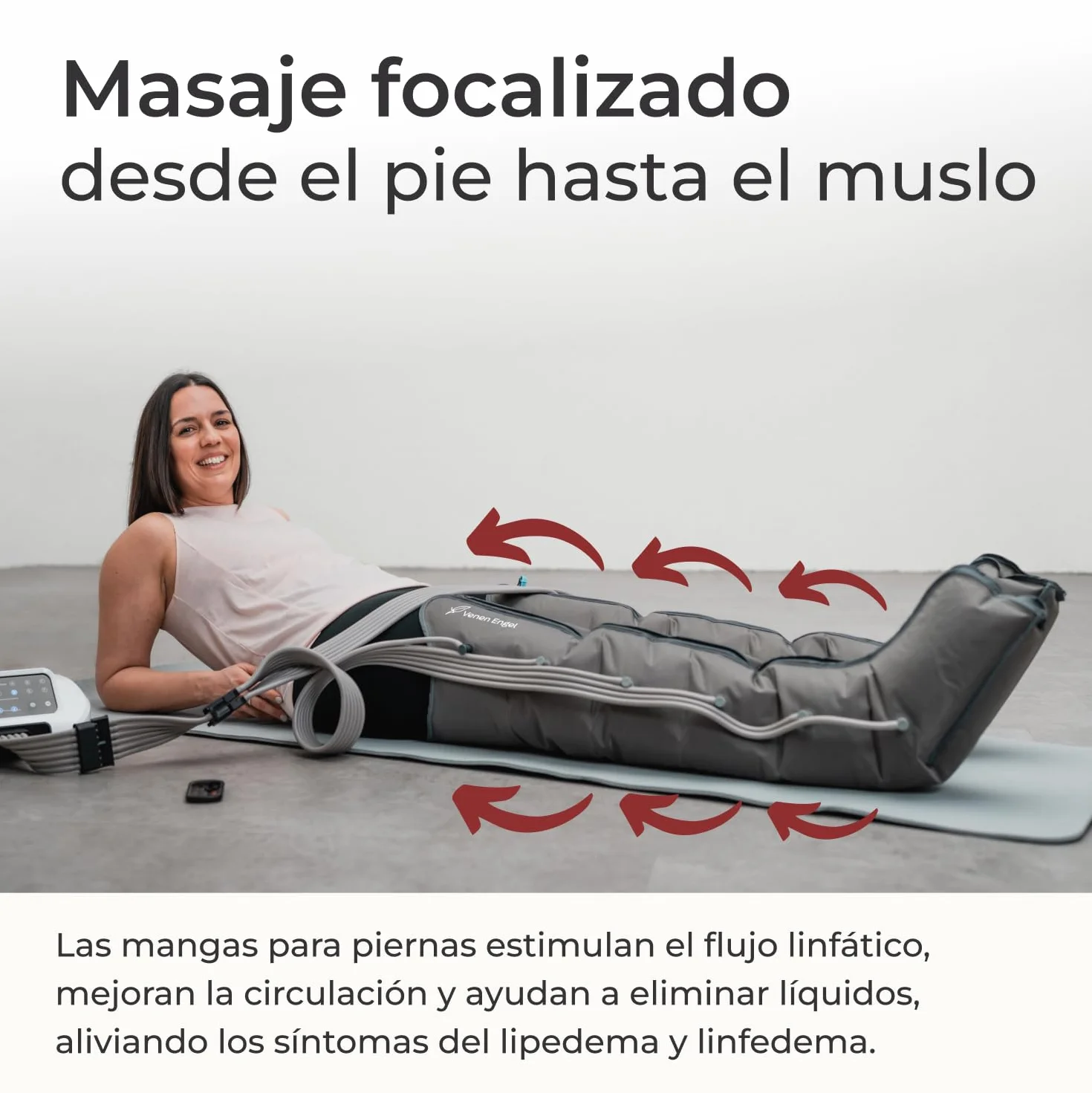 Venen Engel 6 Premium Equipo de masajes por presoterapia casa botas 6 cámaras aire desactivables presión tiempo configurable 6 programas