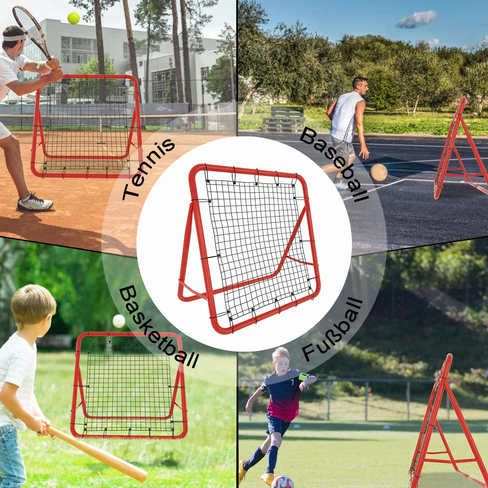 Red de rebote de fútbol, red de rebote para entrenamiento de fútbol, béisbol, tenis, ajustable, 5 niveles, plegable, para futbolín, atleta, para niños (100 x 100 x 65 cm)
