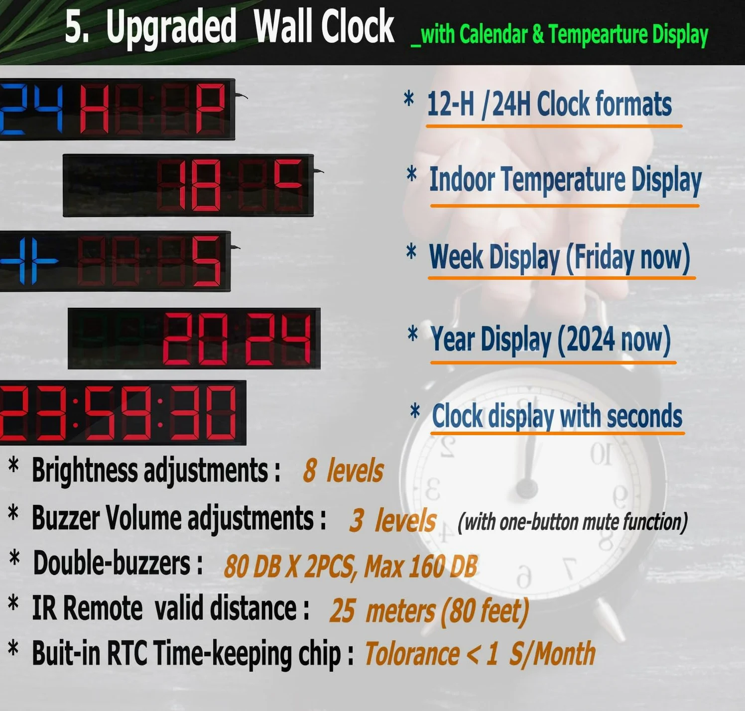 Reloj de carrera con trípode de 5.6 pulgadas, temporizador de carreras, reloj digital de cuenta regresiva, con temporizadores de entrenamiento de intervalos de gimnasio, cronómetro, para